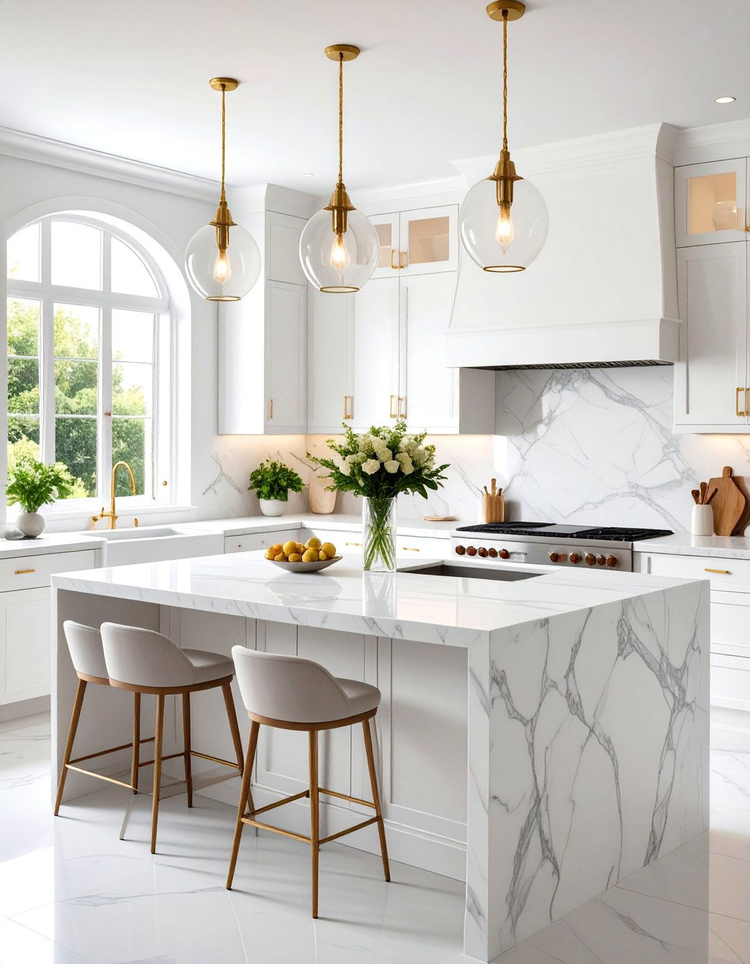 White Thassos Marble Kitchen Backsplash - 25 White Kitchen Backsplash Ideas