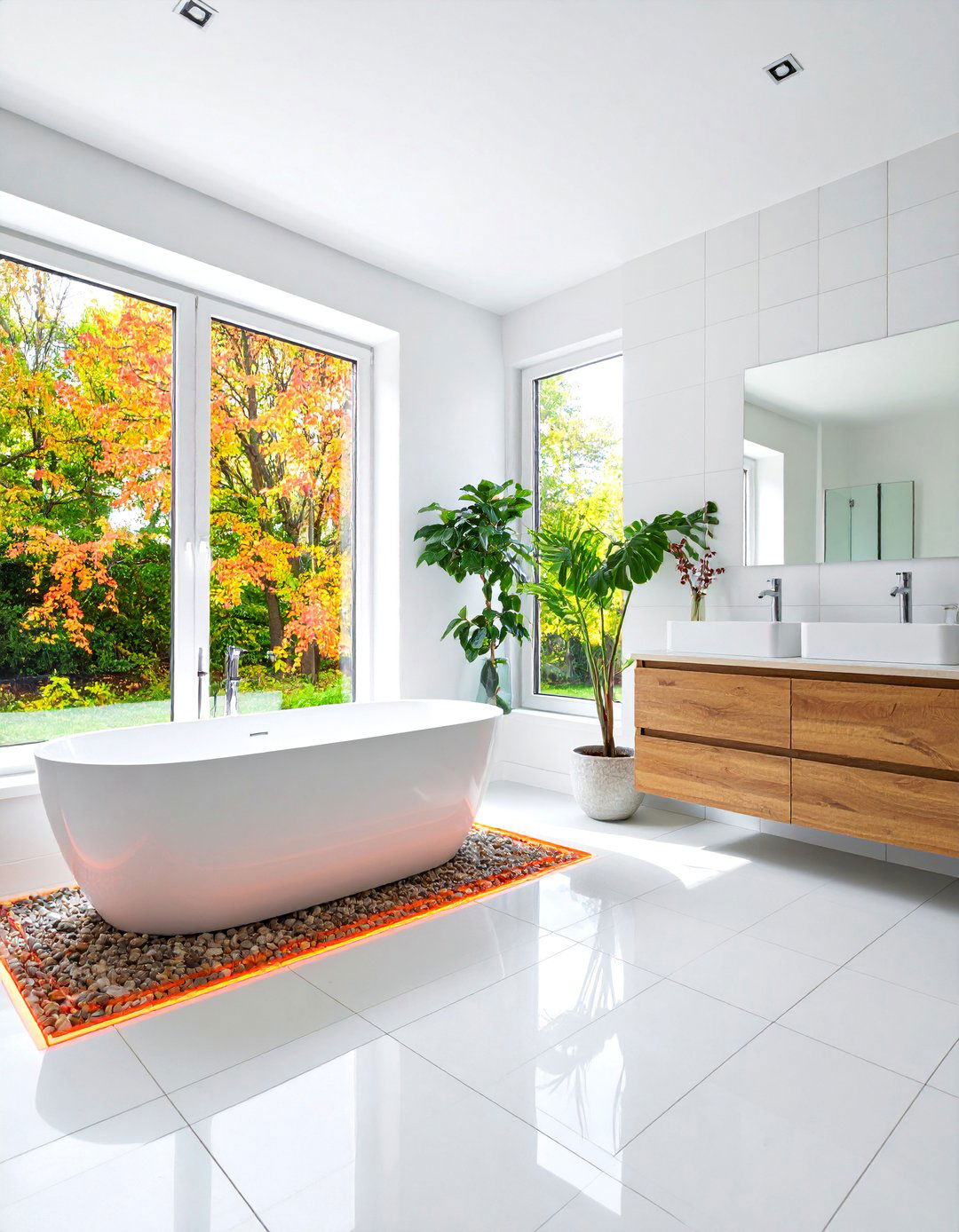White Tile Bathroom with Underfloor Heating - 25 White Tile Bathroom Ideas