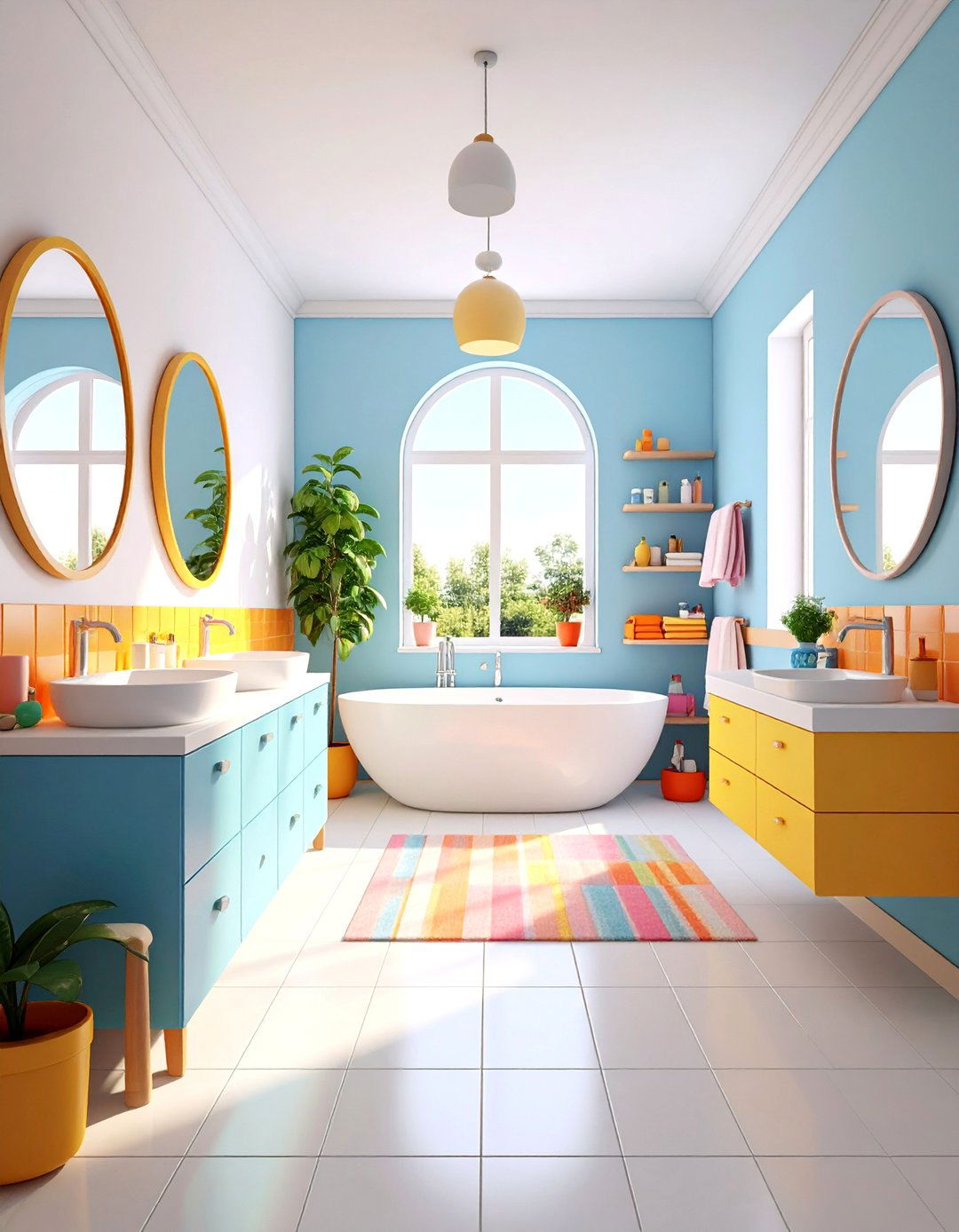 White Tile Family Bathroom with Kid Friendly Features - 25 White Tile Bathroom Ideas