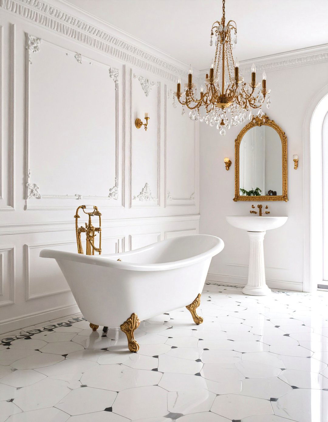 White Victorian Bathroom with Clawfoot Details - 25 Small White Bathroom Ideas