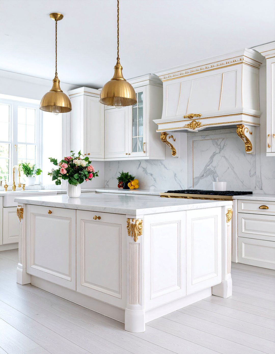 White Victorian Kitchen with Ornate Brass Details - 25 Victorian Kitchen Ideas