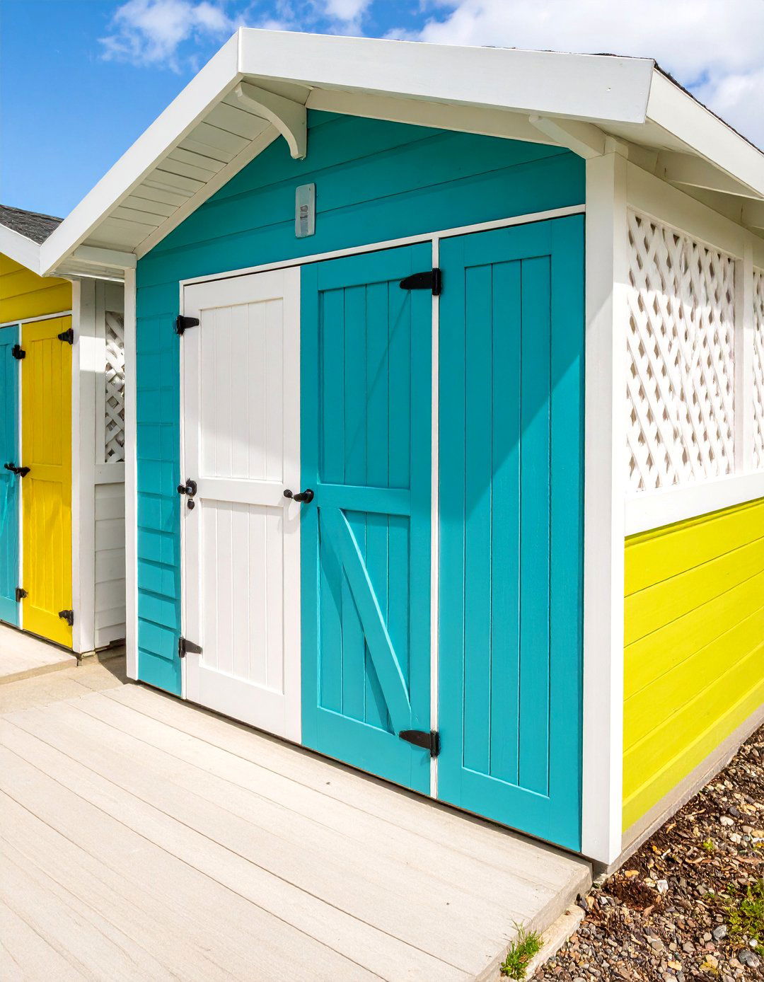 White Vinyl Lattice with Storage Access - 25 Deck Lattice Ideas