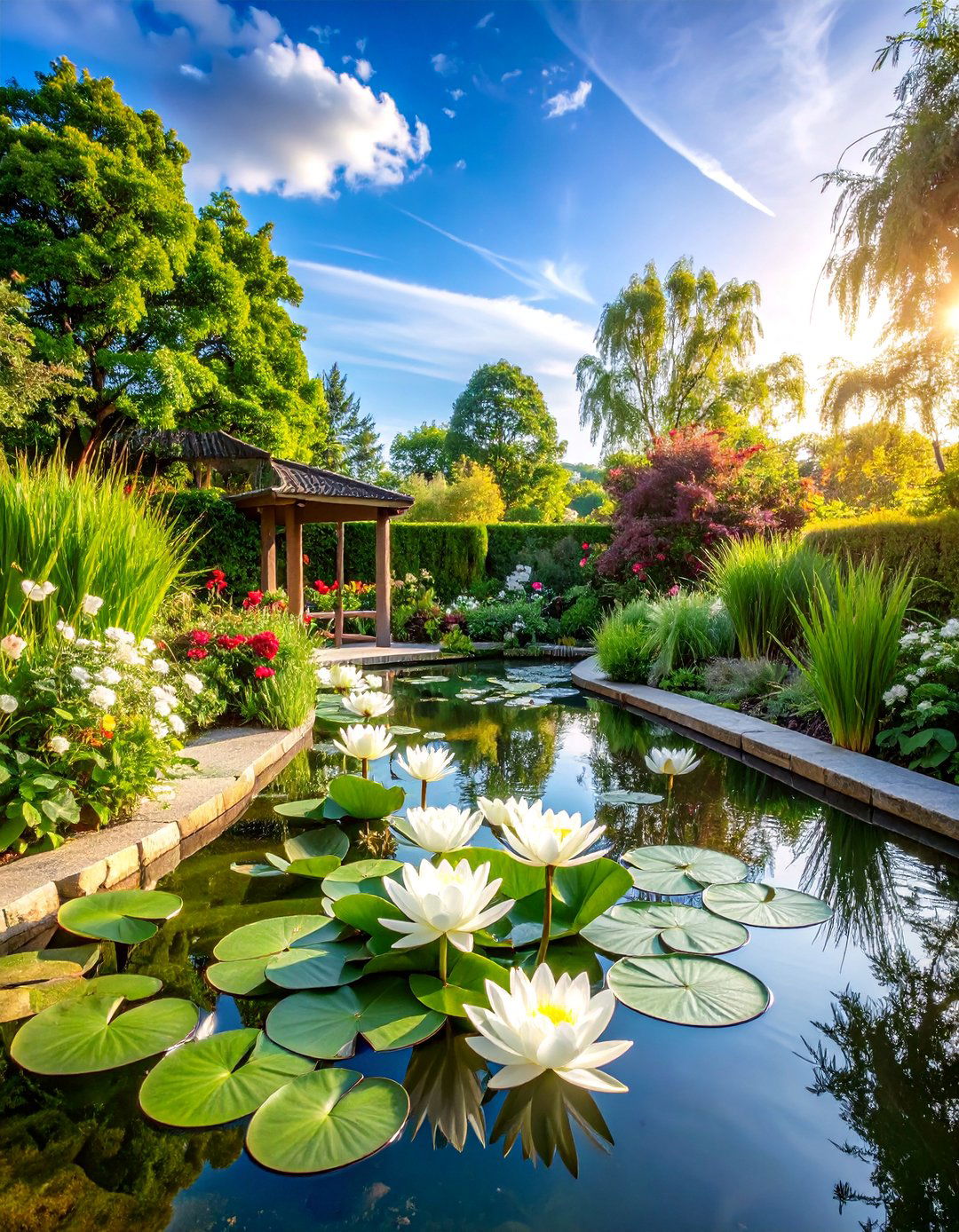 White Water Garden with Aquatic and Bog Plants - 25 White Garden Design Ideas