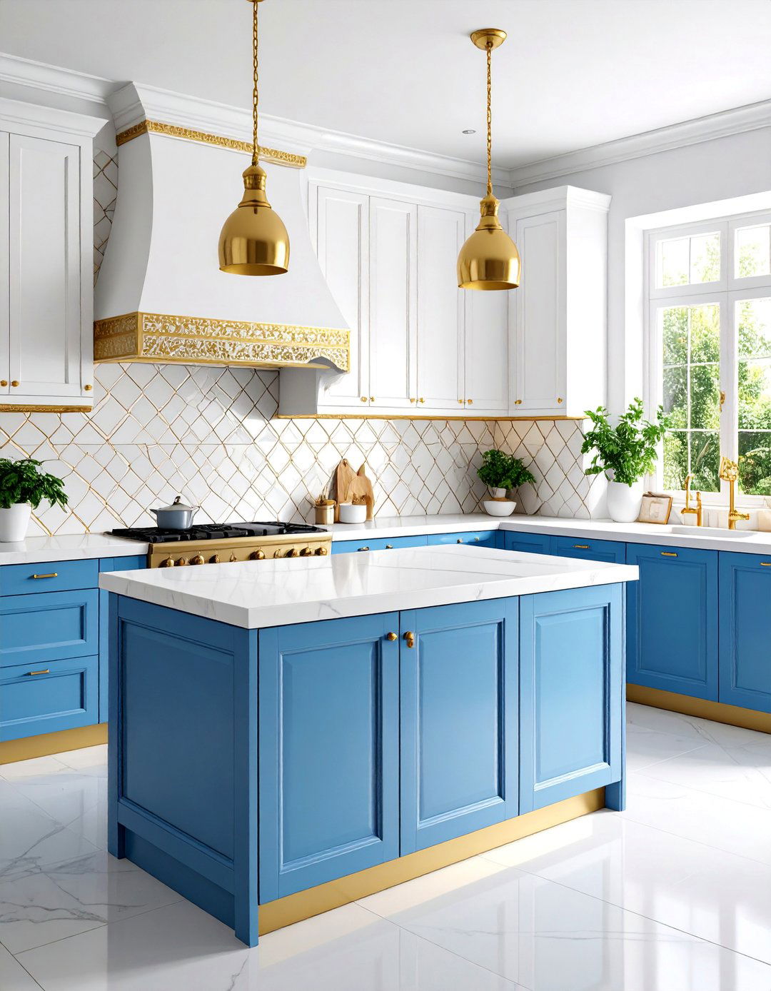 White Zellige with Gold Grout Lines - 25 White and Gold Kitchen Backsplash Ideas