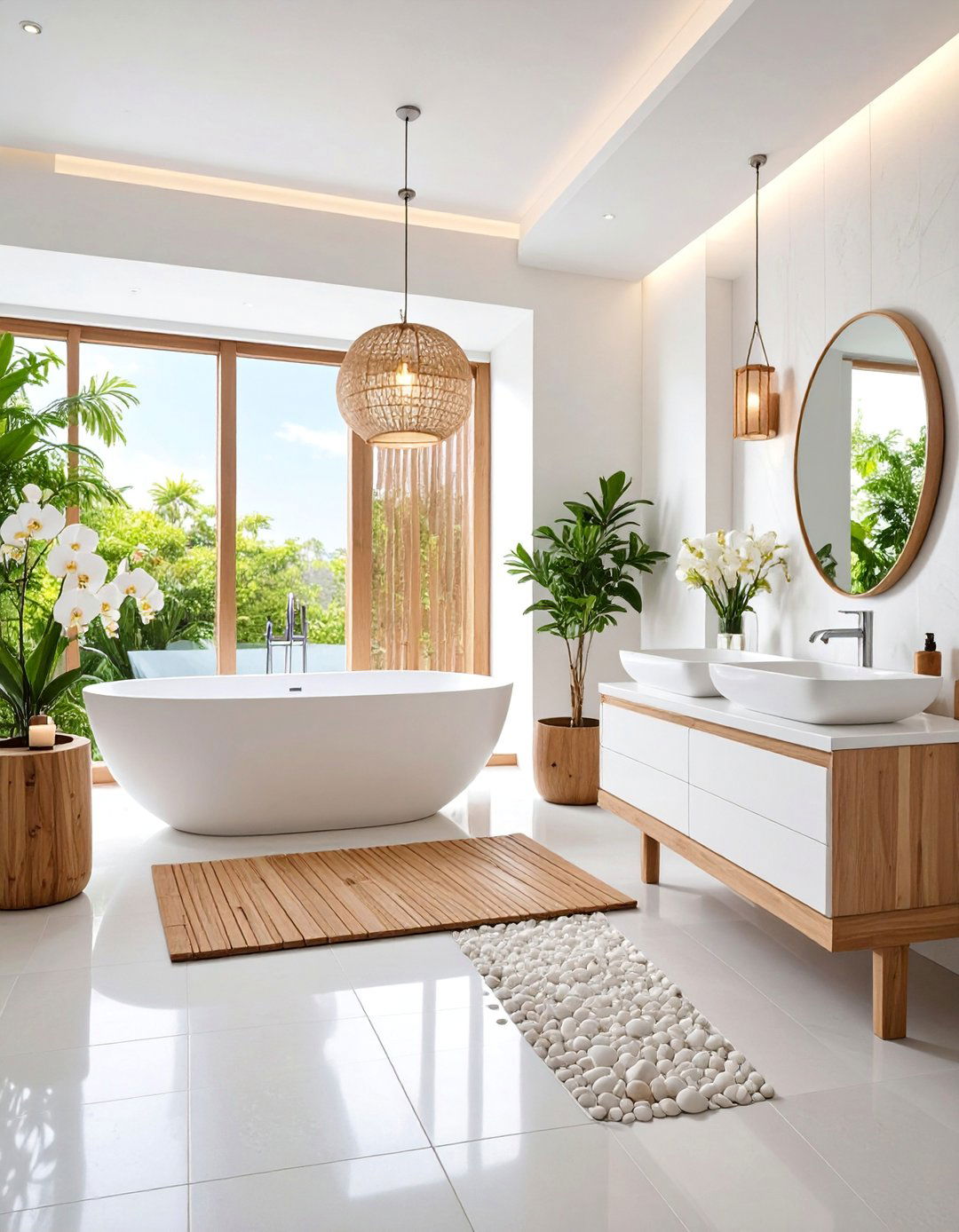 White Zen Bathroom with Natural Elements - 25 Small White Bathroom Ideas