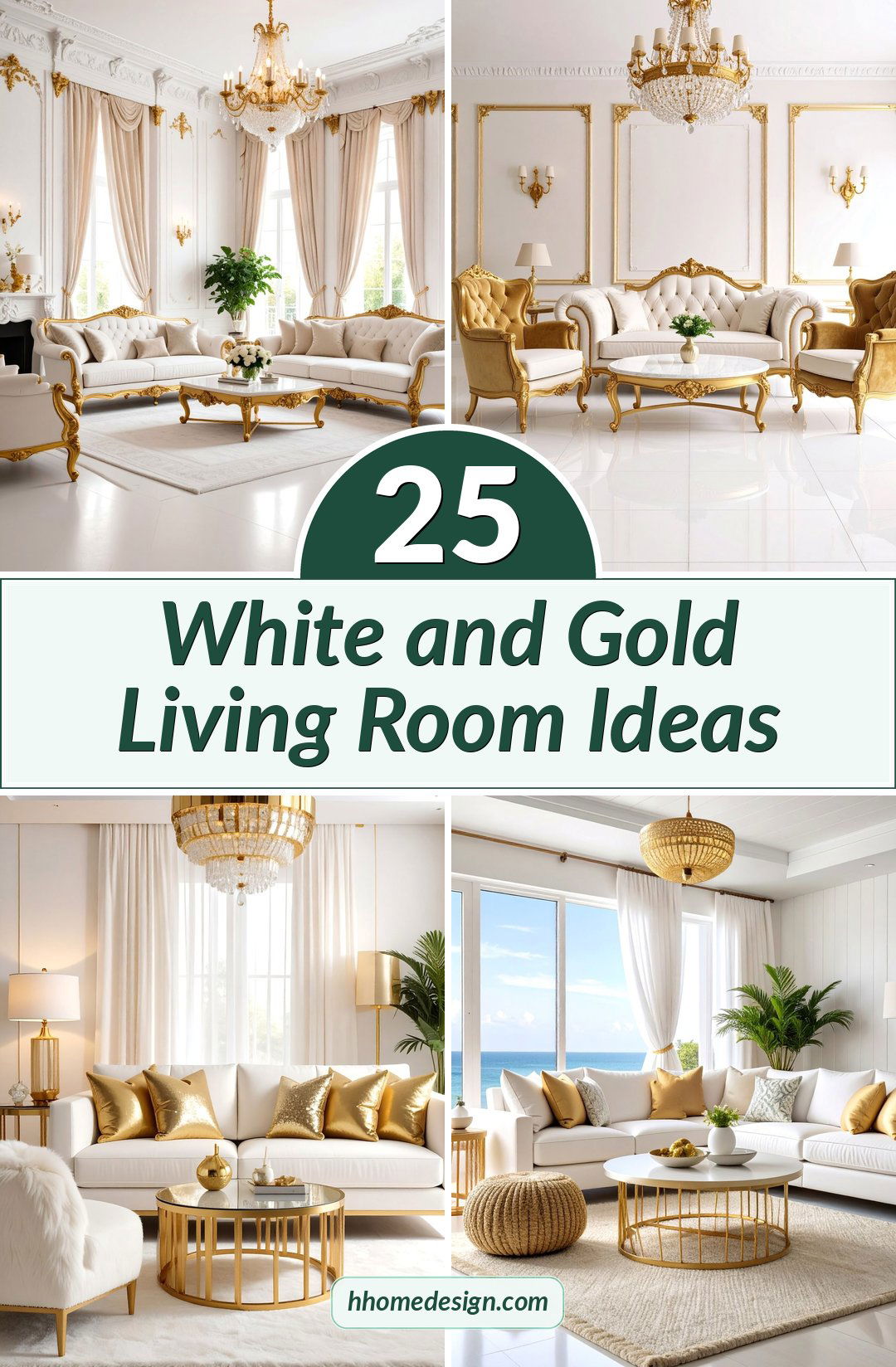 25 White and Gold Living Room Ideas