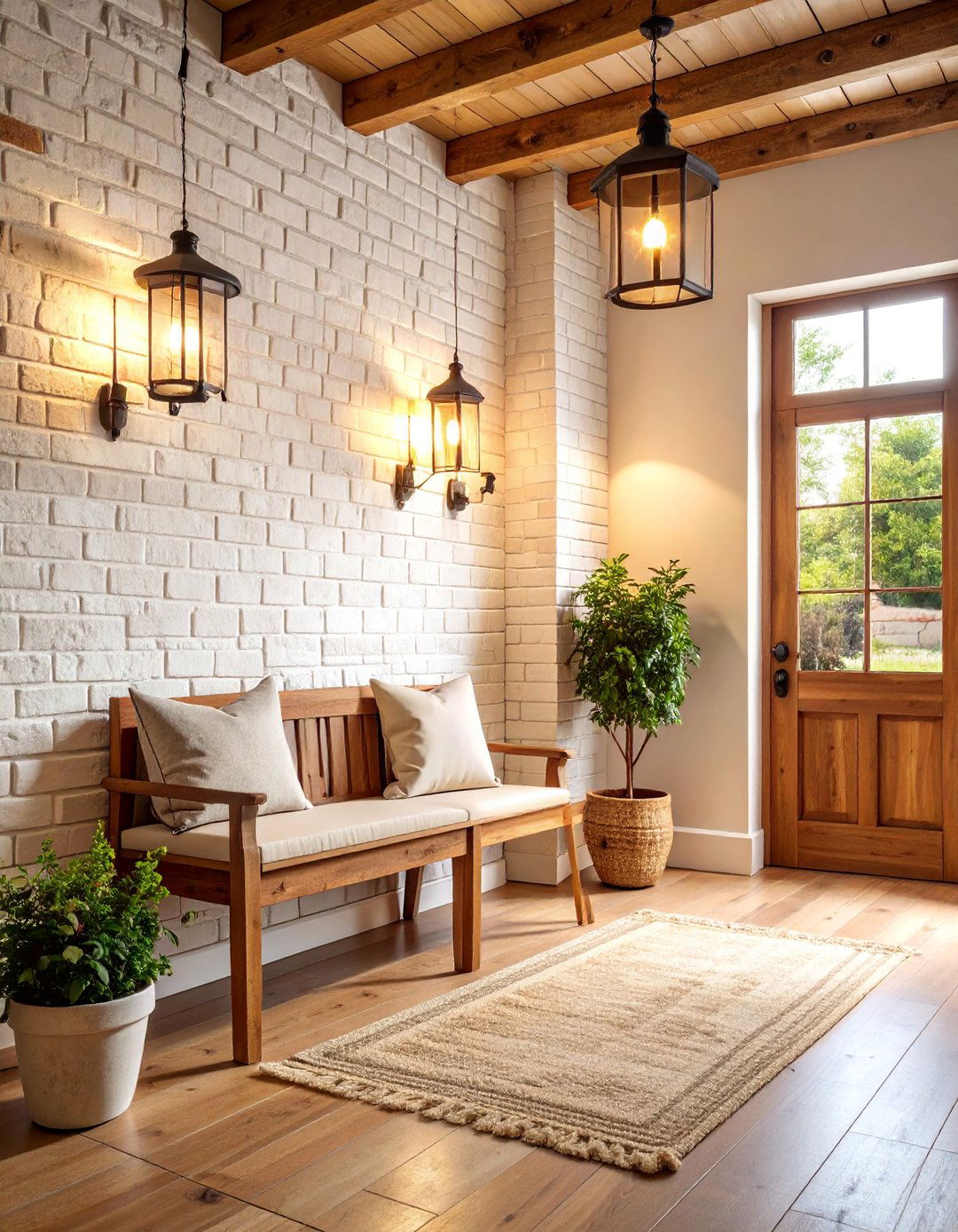 Whitewashed Brick Accent Wall - 25 Farmhouse Entryway Ideas