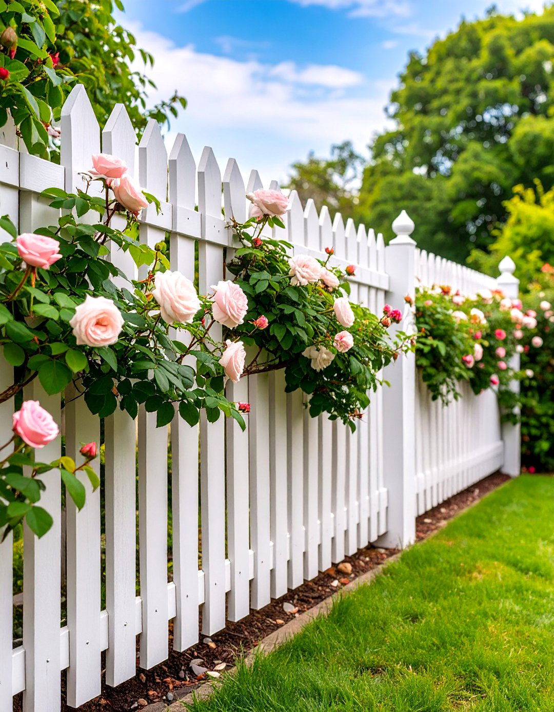 Whitewashed Brick Fence with Climbing Trellis Sections - 25 Front Yard Brick Fence Ideas