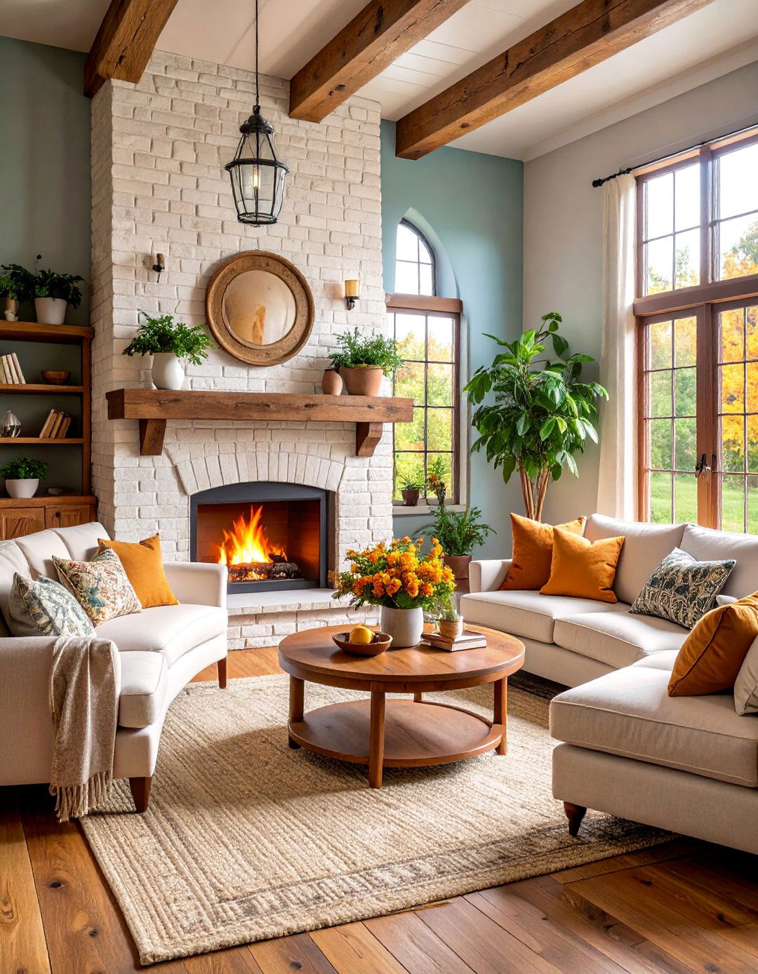 Whitewashed Brick Fireplace Living Room Design - 25 Joanna Gaines Living Room Ideas