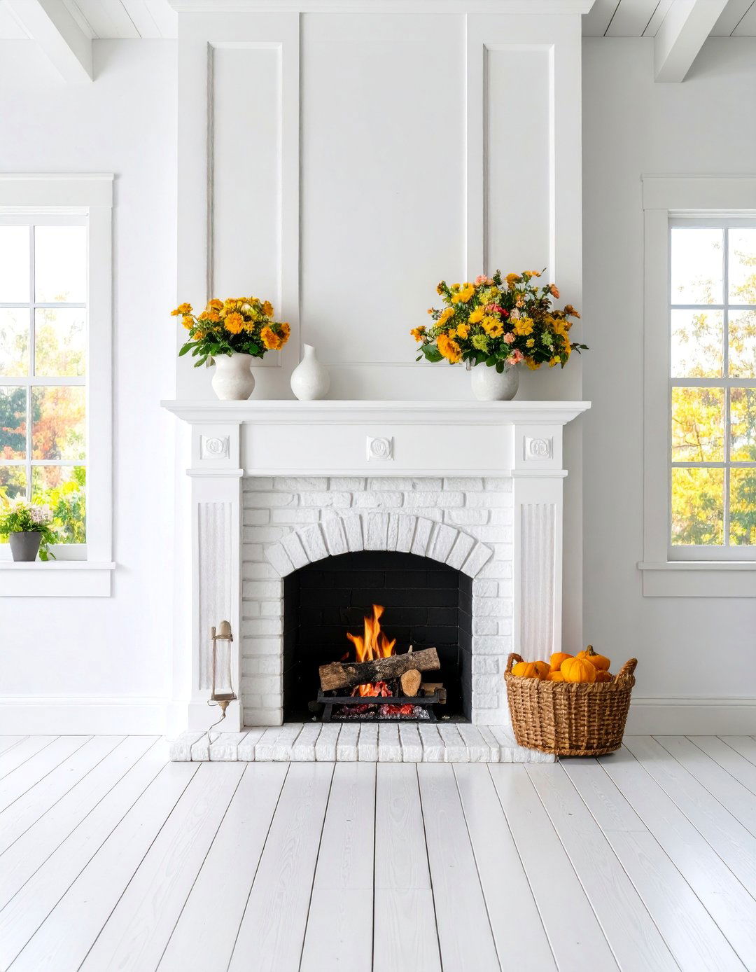 Whitewashed Brick Fireplace with Farmhouse Charm - 25 Floor-to-Ceiling Stone Fireplace Ideas