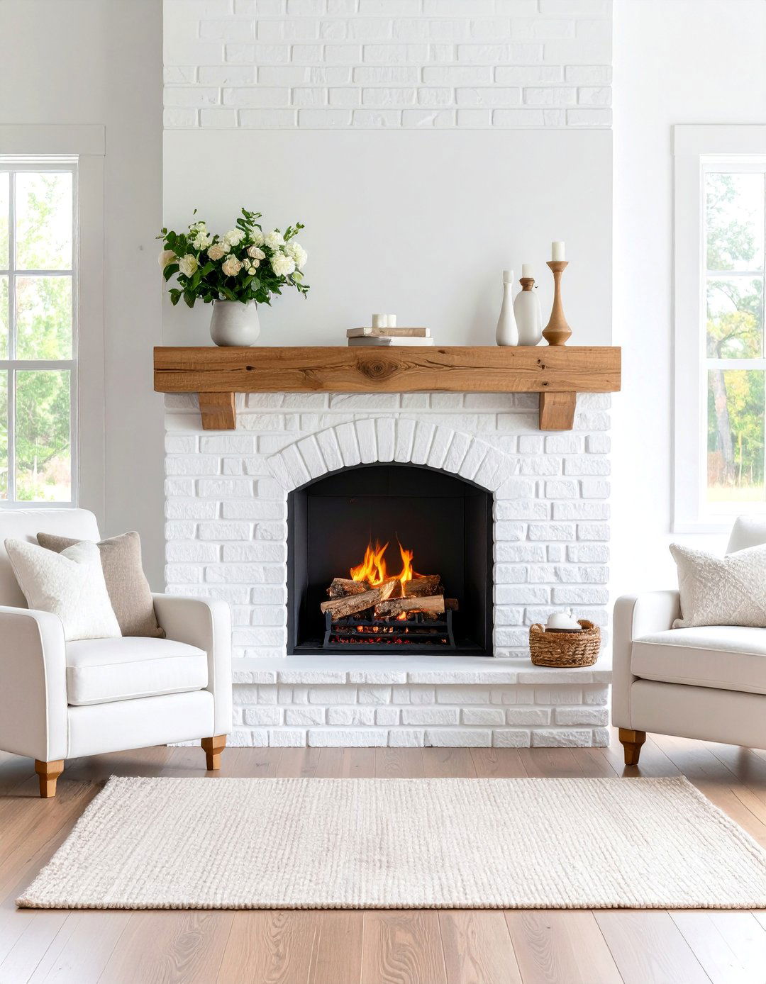 Whitewashed Brick Fireplace with Rustic Charm - 25 Fireplace Paint Ideas