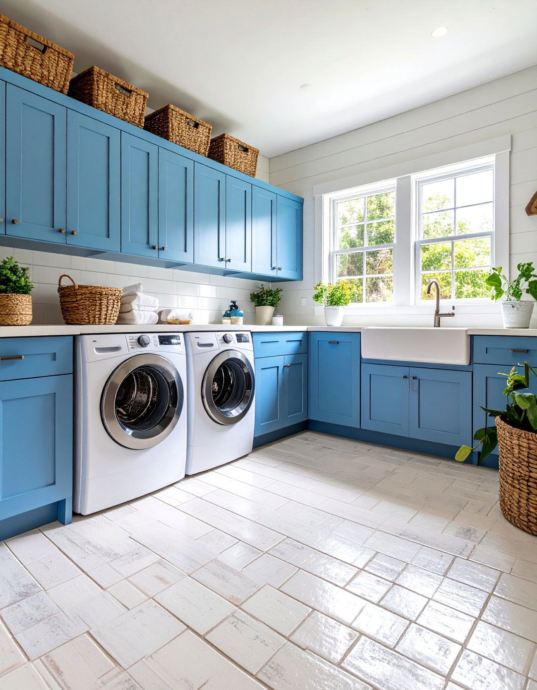 Whitewashed Brick with Coastal Cottage Style - 25 Brick Floor Laundry Room Ideas