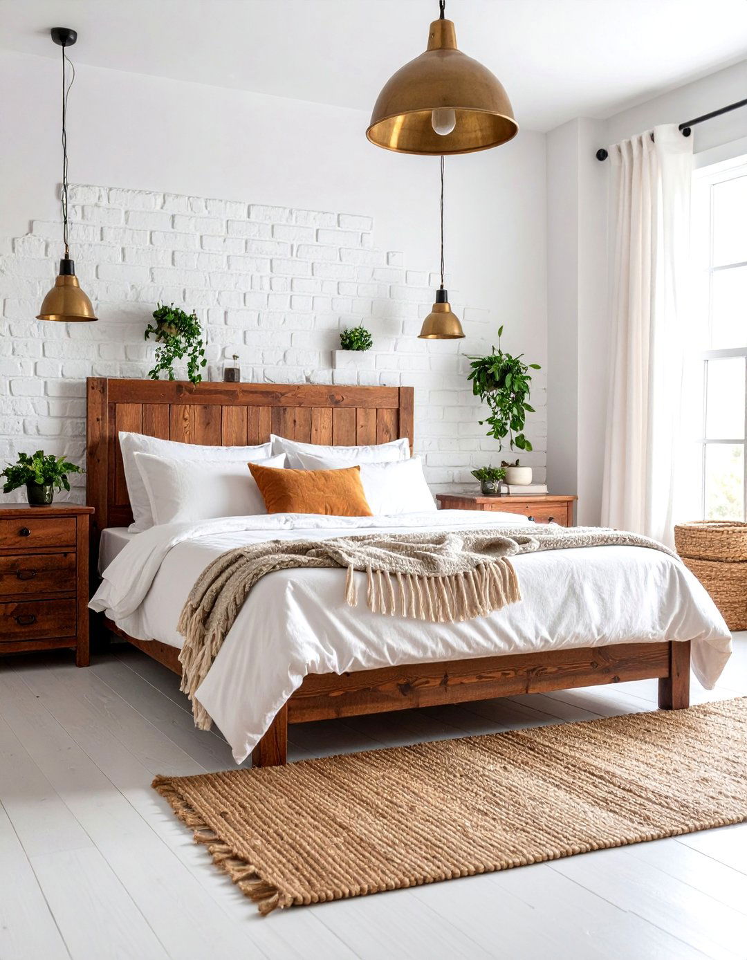 Whitewashed Farmhouse Bedroom - 25 Brick Accent Wall Ideas