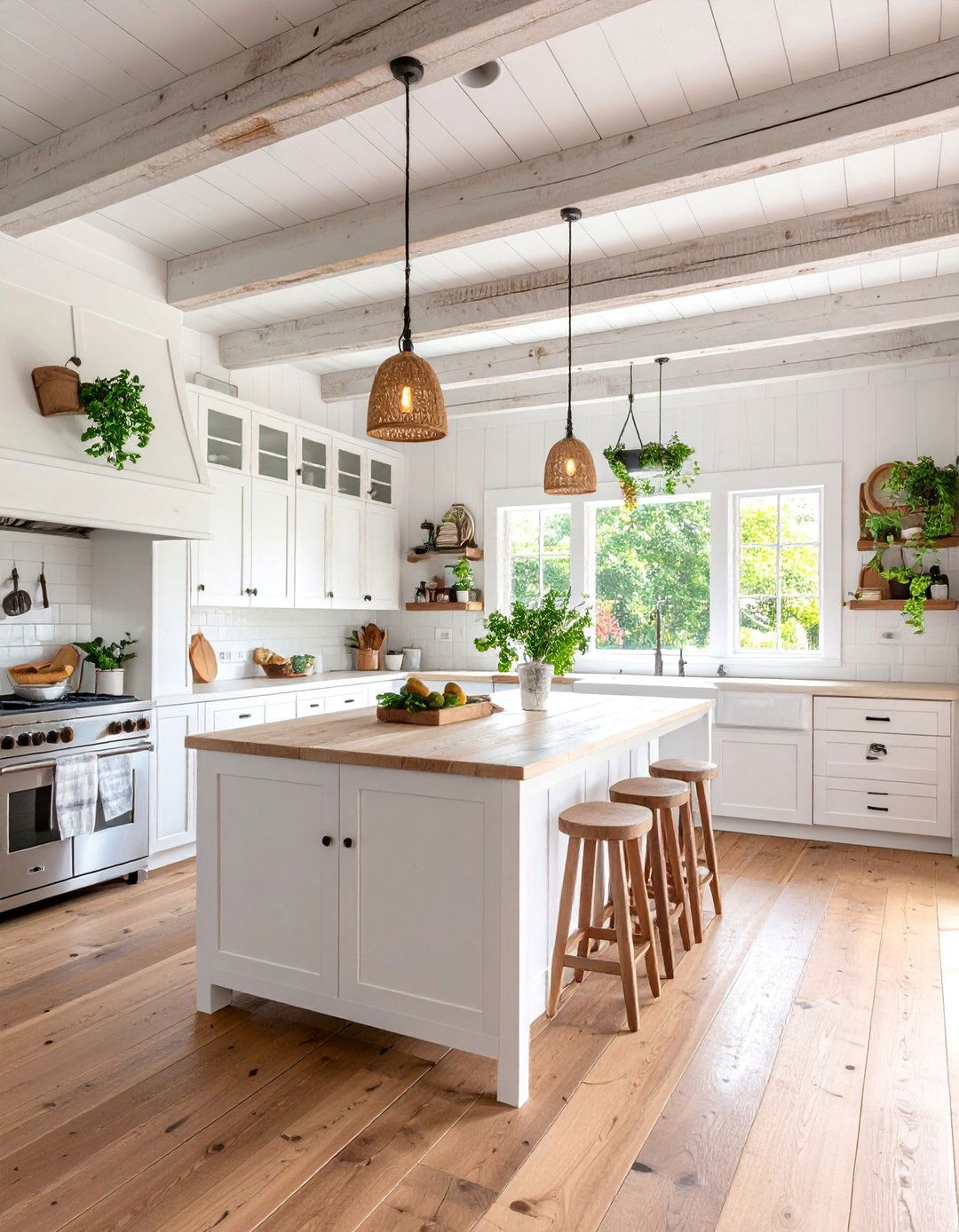 Whitewashed Farmhouse Kitchen Beams - 25 Decorative Ceiling Beam Ideas