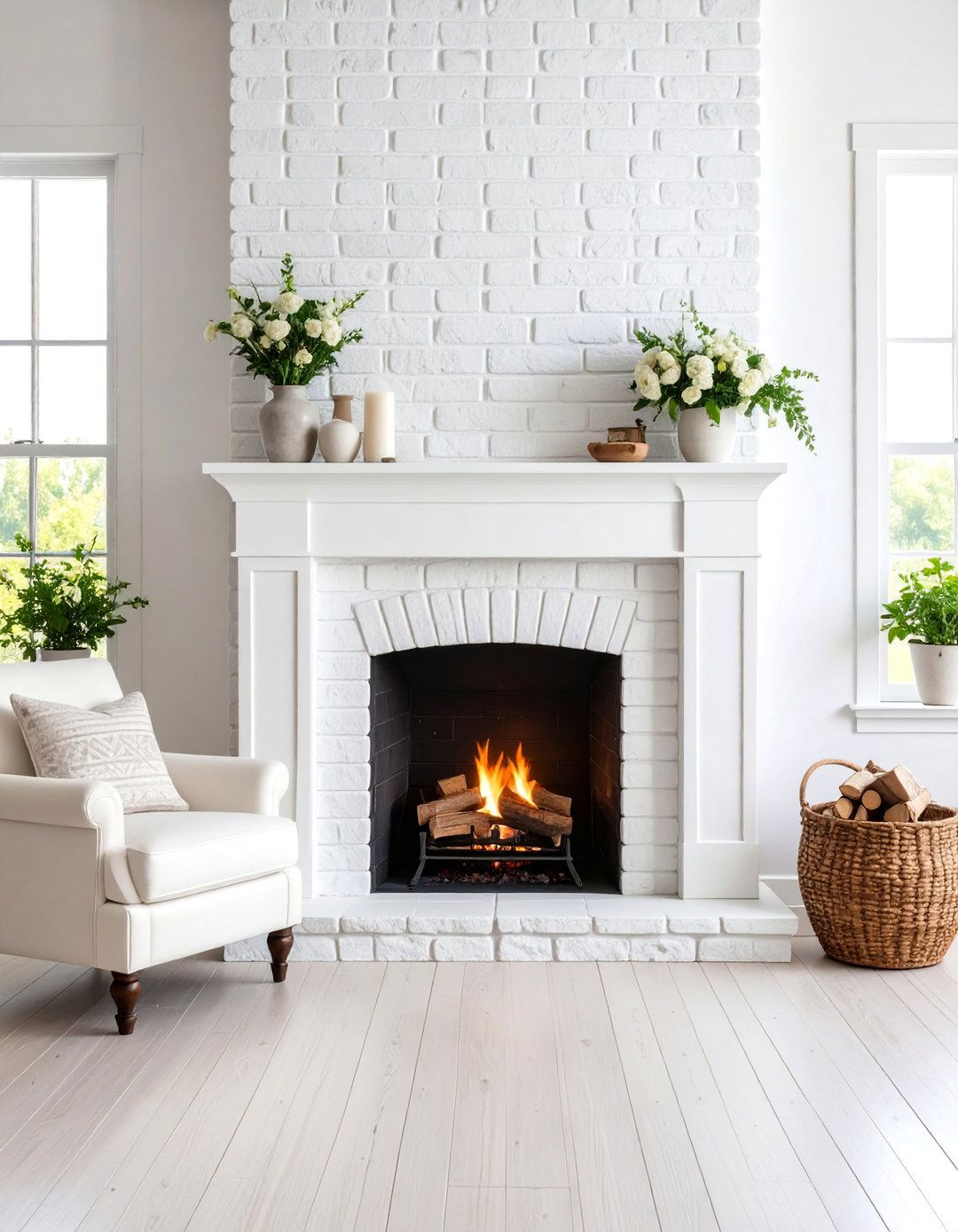 Whitewashed Rustic Painted Fireplace - 25 Painted Brick Fireplace Ideas