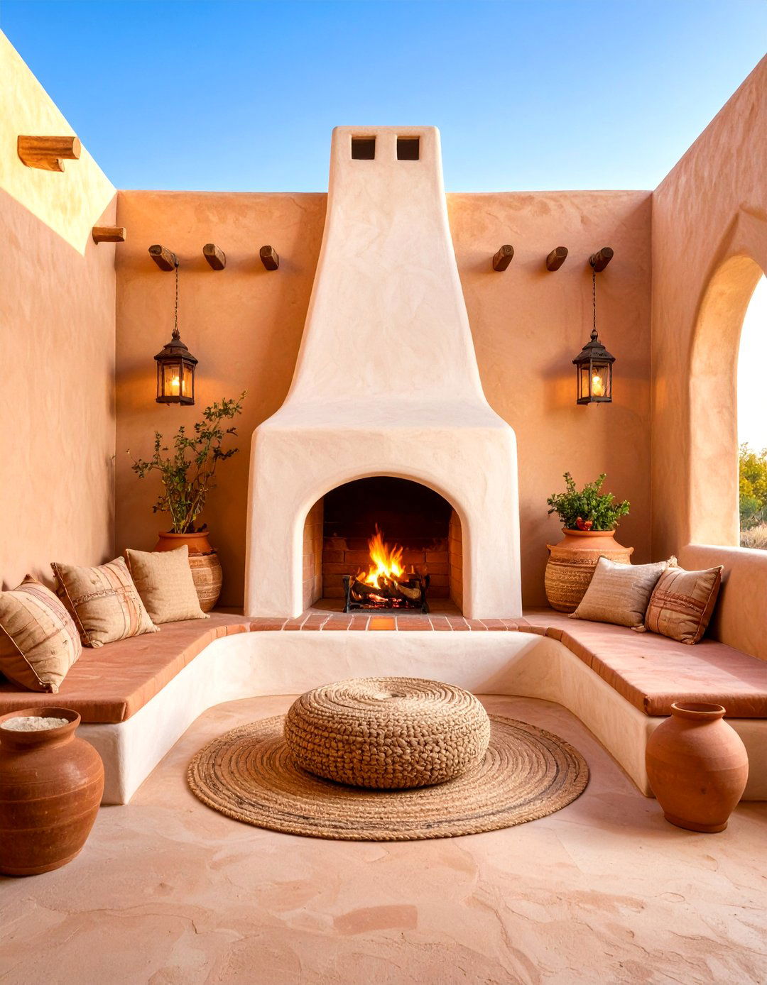Whitewashed Stucco Kiva Fireplace Nook - 25 Spanish Style Fireplace Ideas
