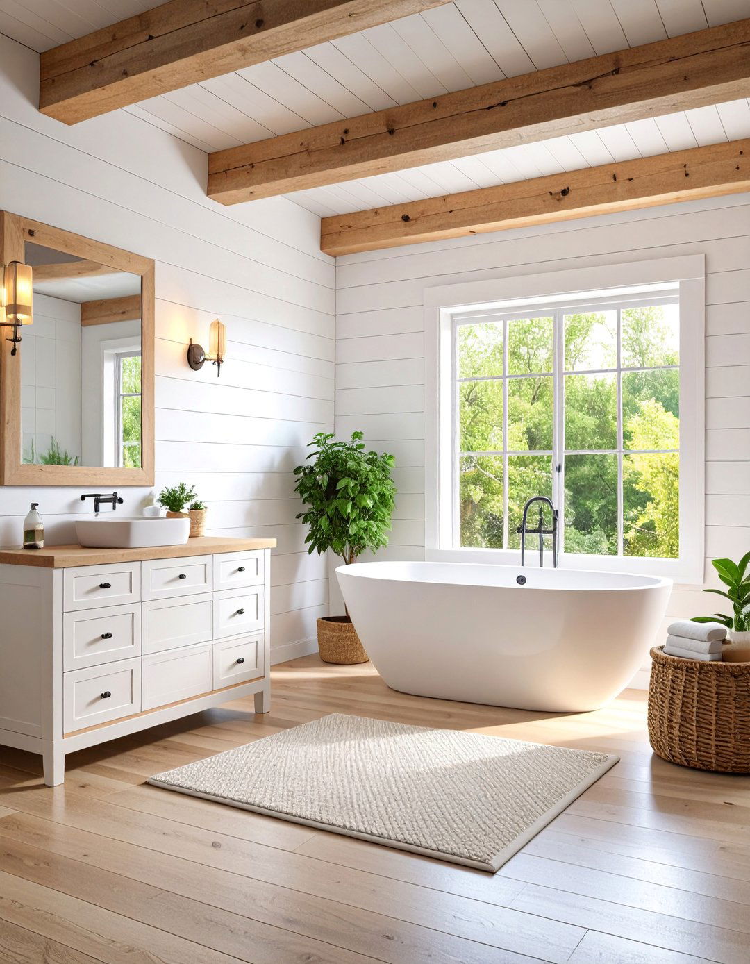 Whitewashed Wood Bright Country Bathroom - 25 Country Bathroom Ideas