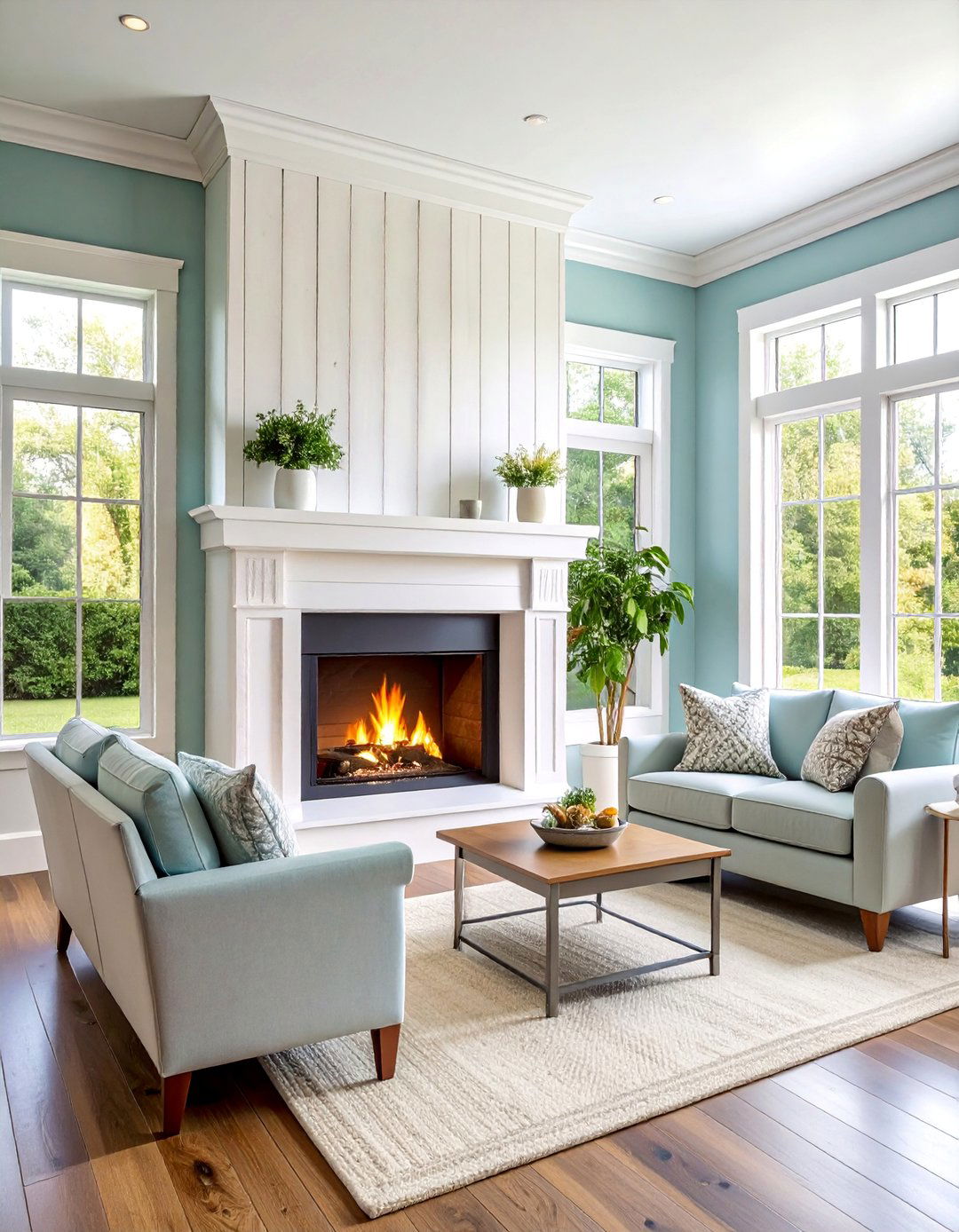 Whitewashed Wood Plank Fireplace Surround - 25 Farmhouse Fireplace Ideas