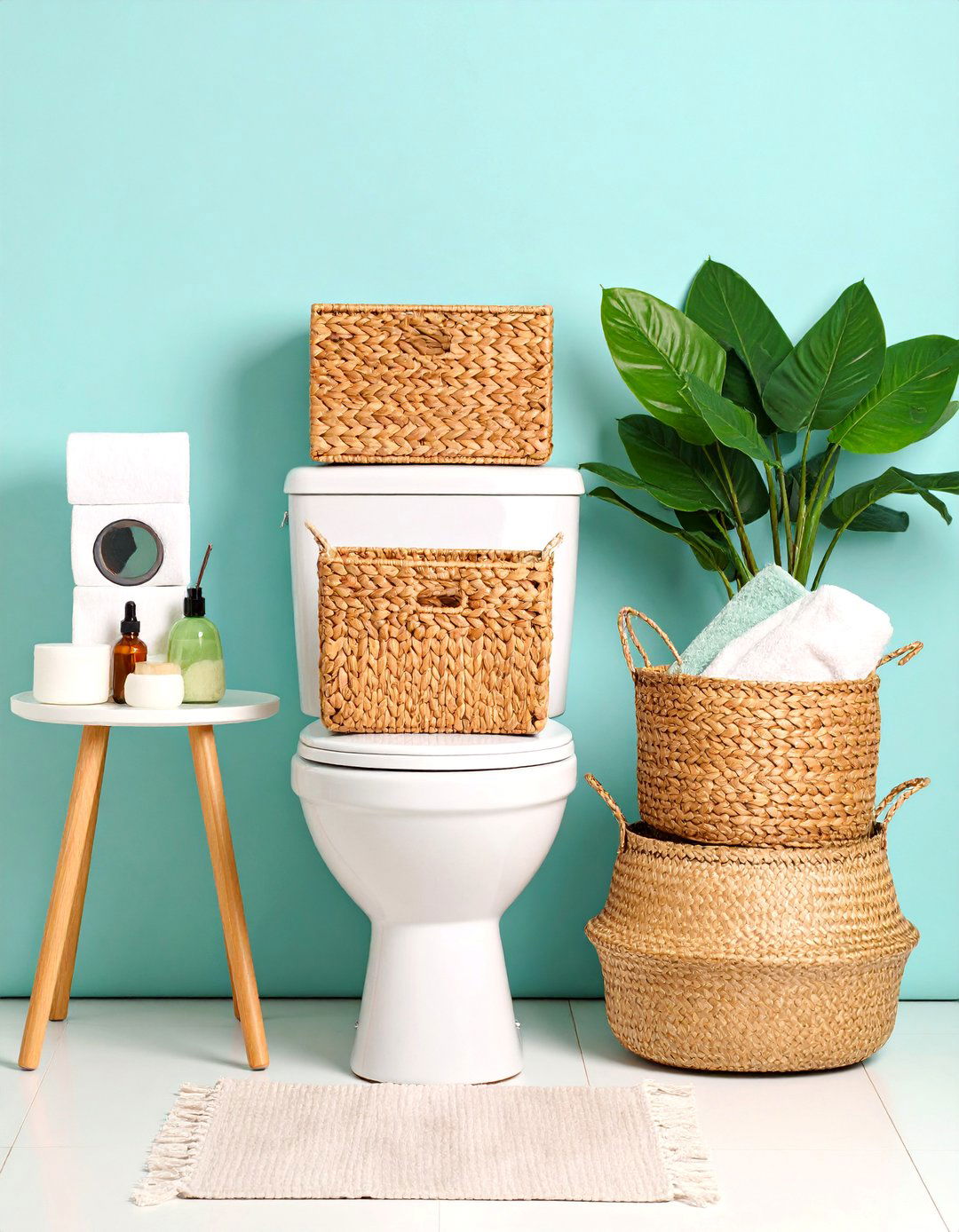 Wicker Basket Set for Toilet Tank Storage - 25 Toilet Paper Storage Ideas