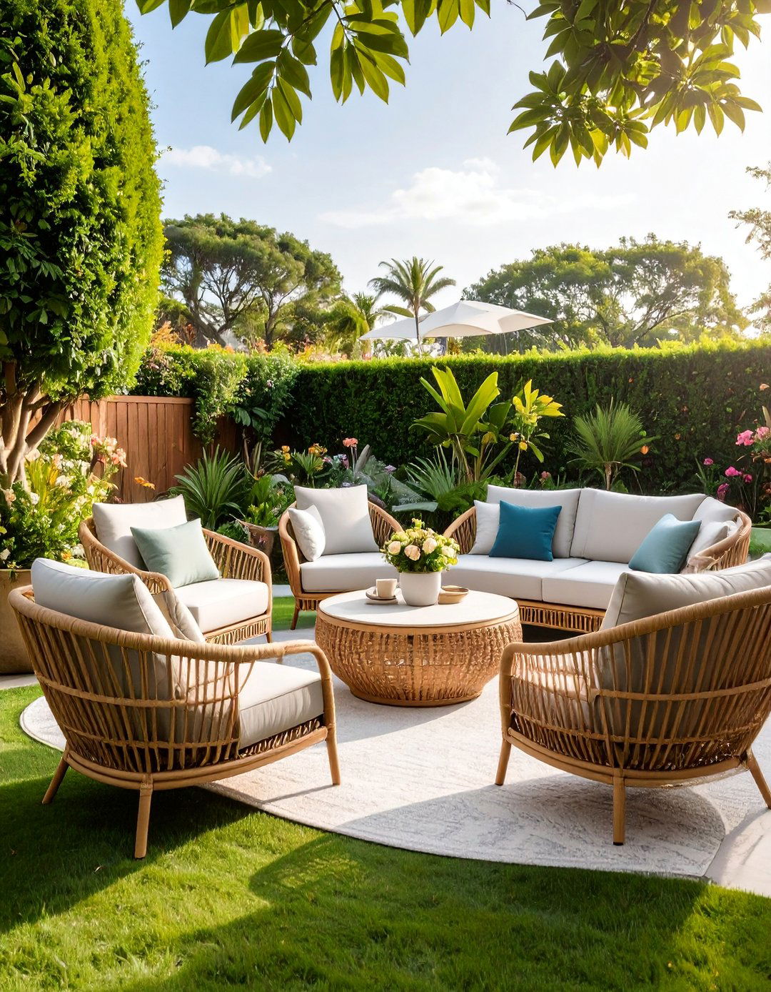 Wicker Conversation Set with Natural Textures - 25 Outdoor Seating Ideas