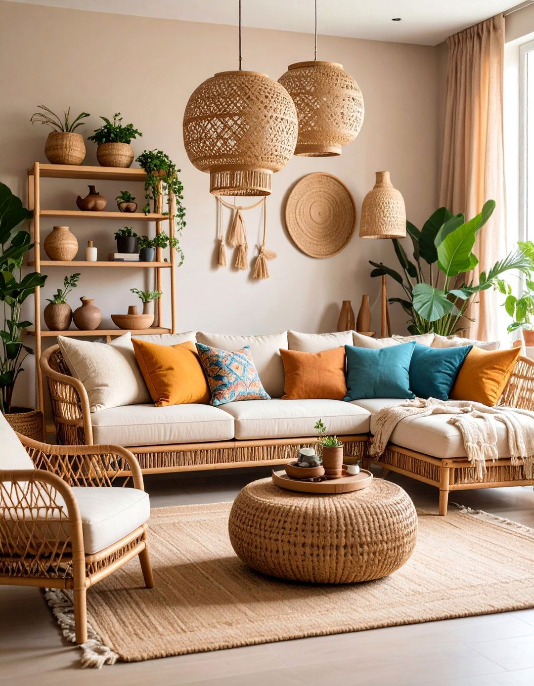 Wicker Furniture Haven with Natural Textures - 25 Boho Living Room Ideas