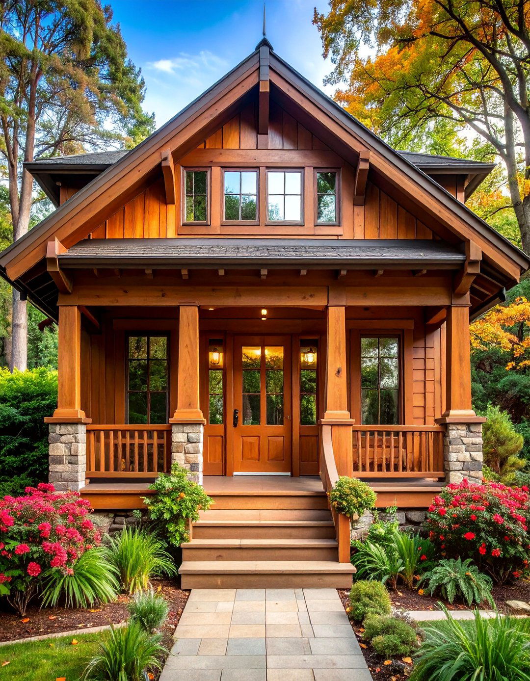 Wide Craftsman Style Window Trim with Natural Wood - 25 Exterior Window Trim Ideas