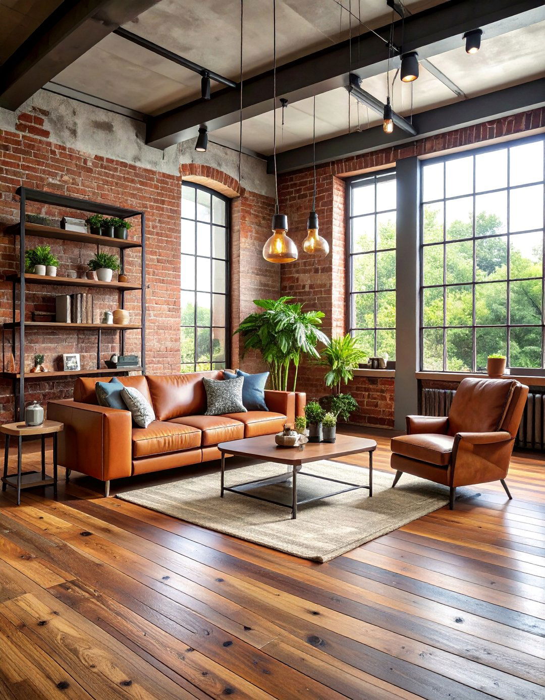 Wide Plank Reclaimed Oak Living Room with Industrial Charm - 25 Living Room Wood Floor Ideas