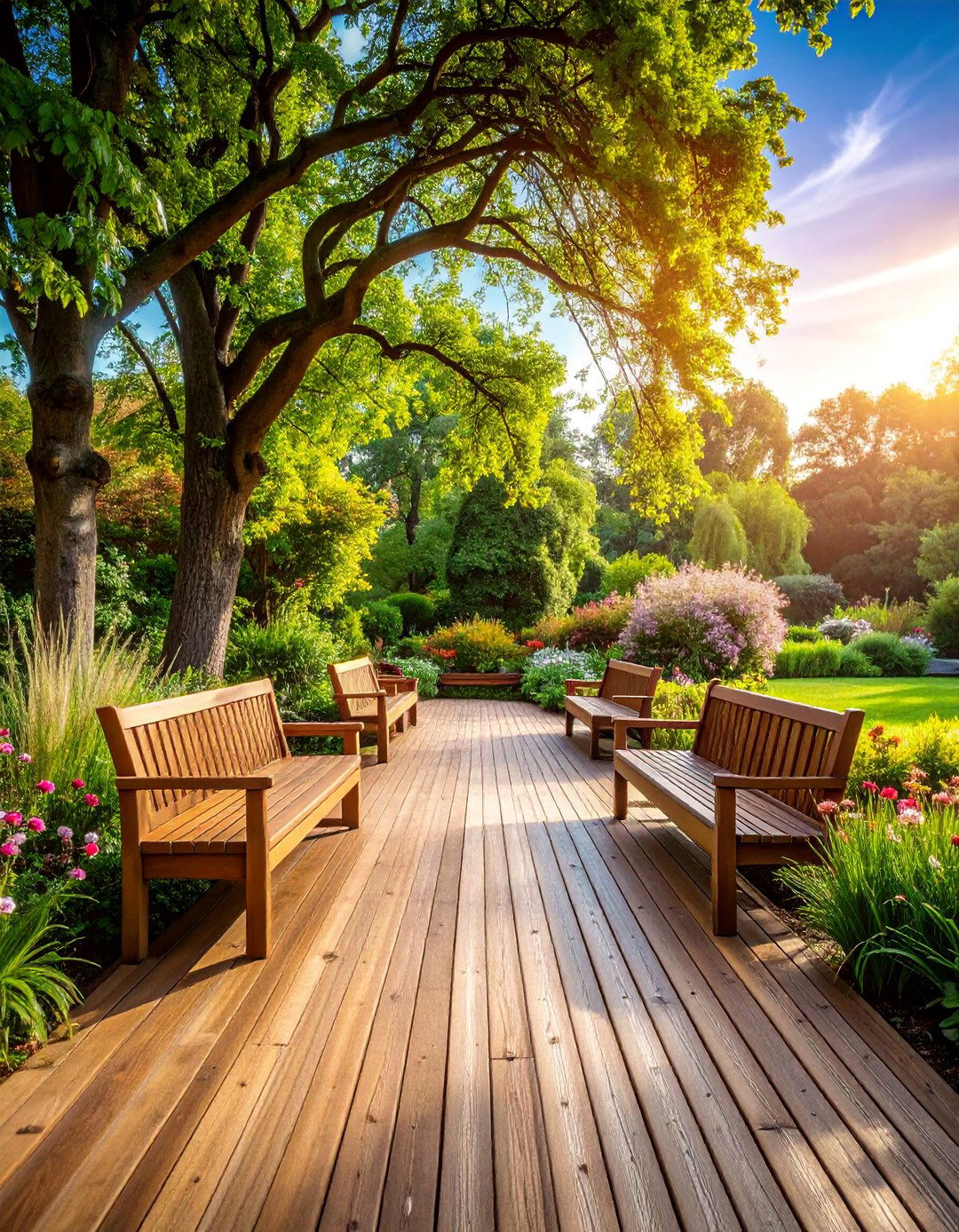 Wide Wooden Boardwalk with Integrated Benches - 25 Wooden Walkway Ideas