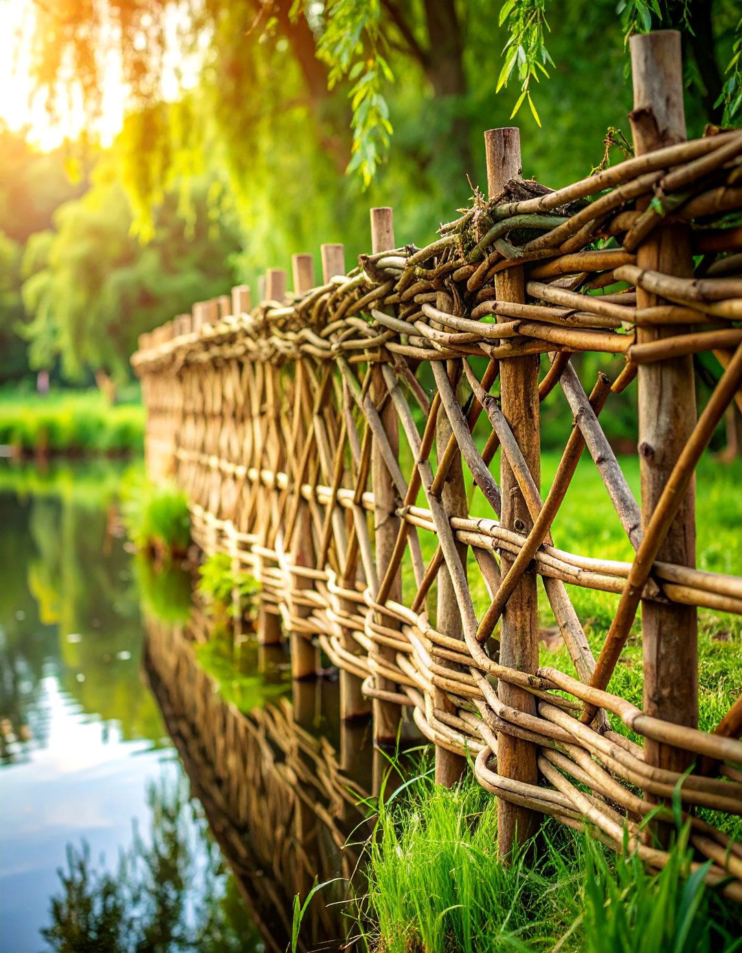 Willow Woven Natural Fence - 25 Pond Edging Ideas