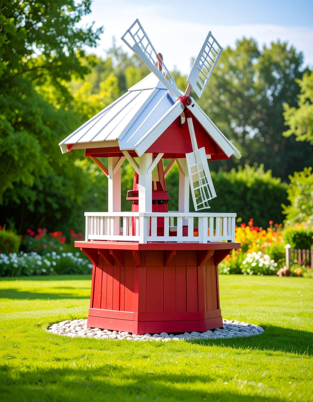 Windmill Style Wishing Well - 25 Outdoor Wishing Well Garden Ideas