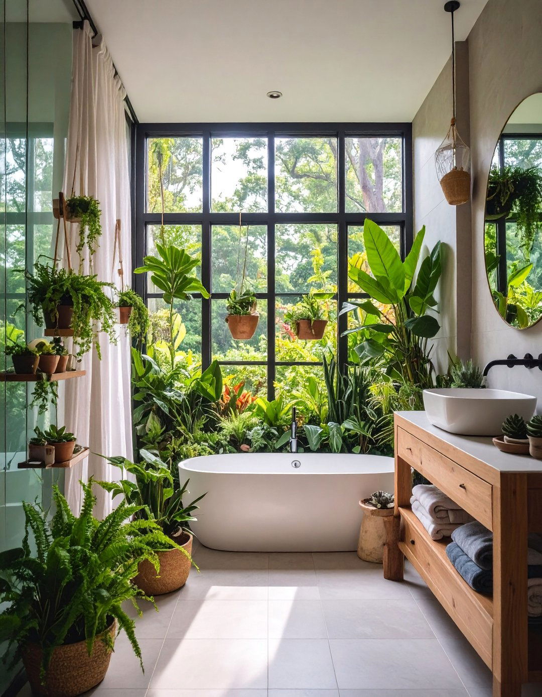 Window Garden Boho Bathroom with Natural Light - 25 Boho Bathroom Ideas