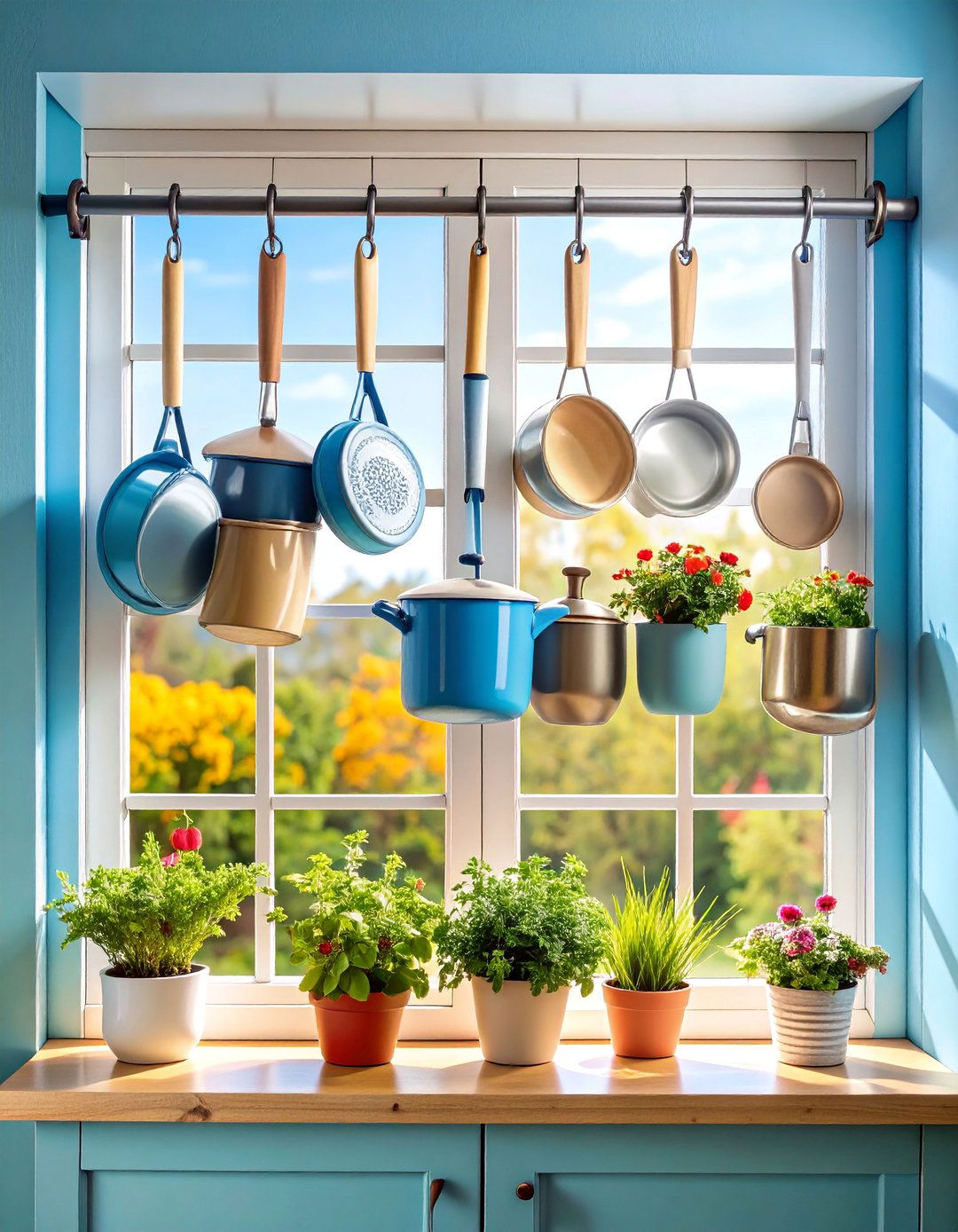 Window Mounted Pot Storage Rail - 25 Pots and Pans Storage Ideas