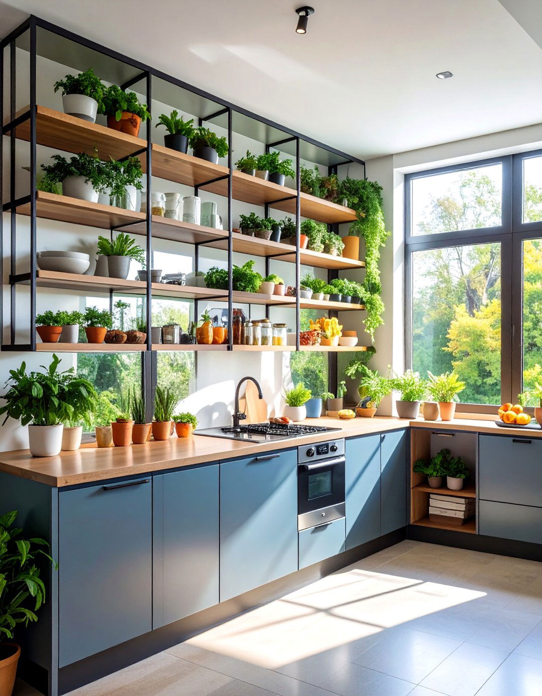 Window Shelving Display System - 25 Kitchen Window Ideas