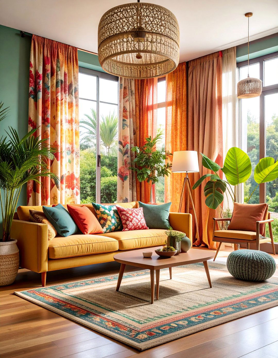 Window Treatment Wall with Layered Textiles - 25 living room wall decor ideas