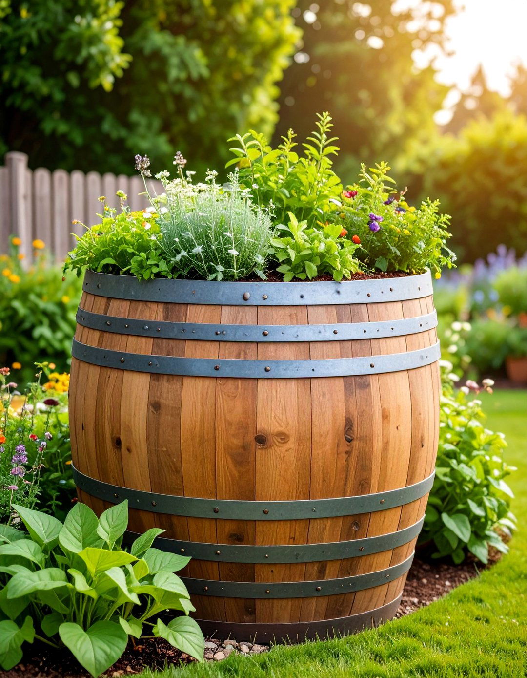 Wine Barrel Half Rustic Raised Garden Bed - 25 Raised Garden Bed Ideas