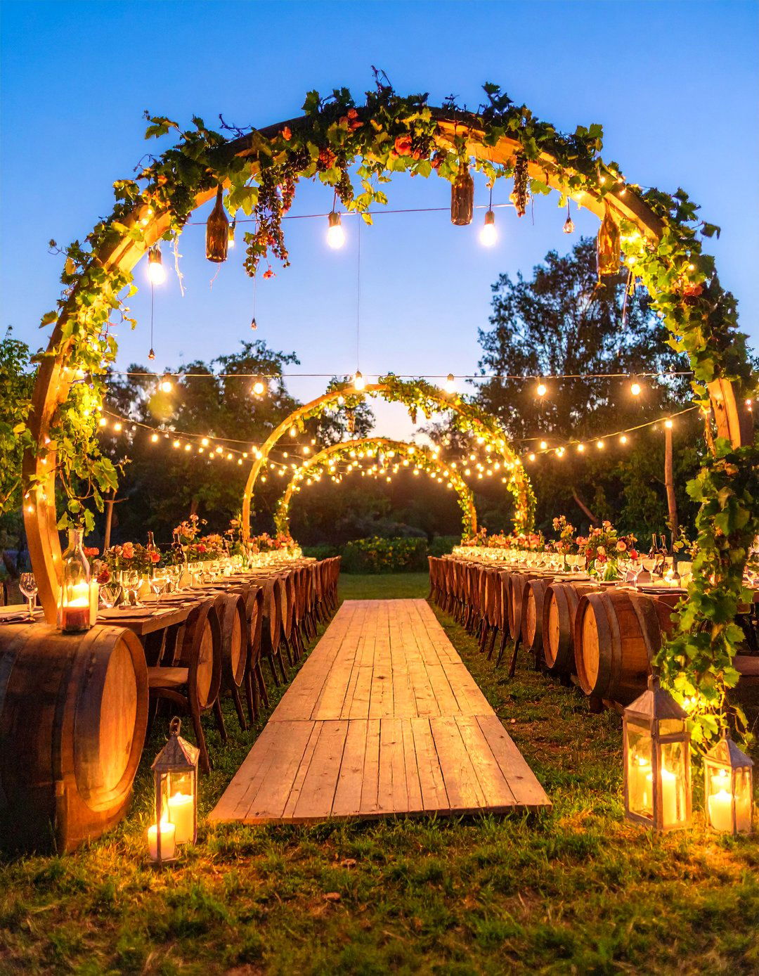 Wine Barrel Hoop Garden Display - 25 Rustic Wedding Centerpieces