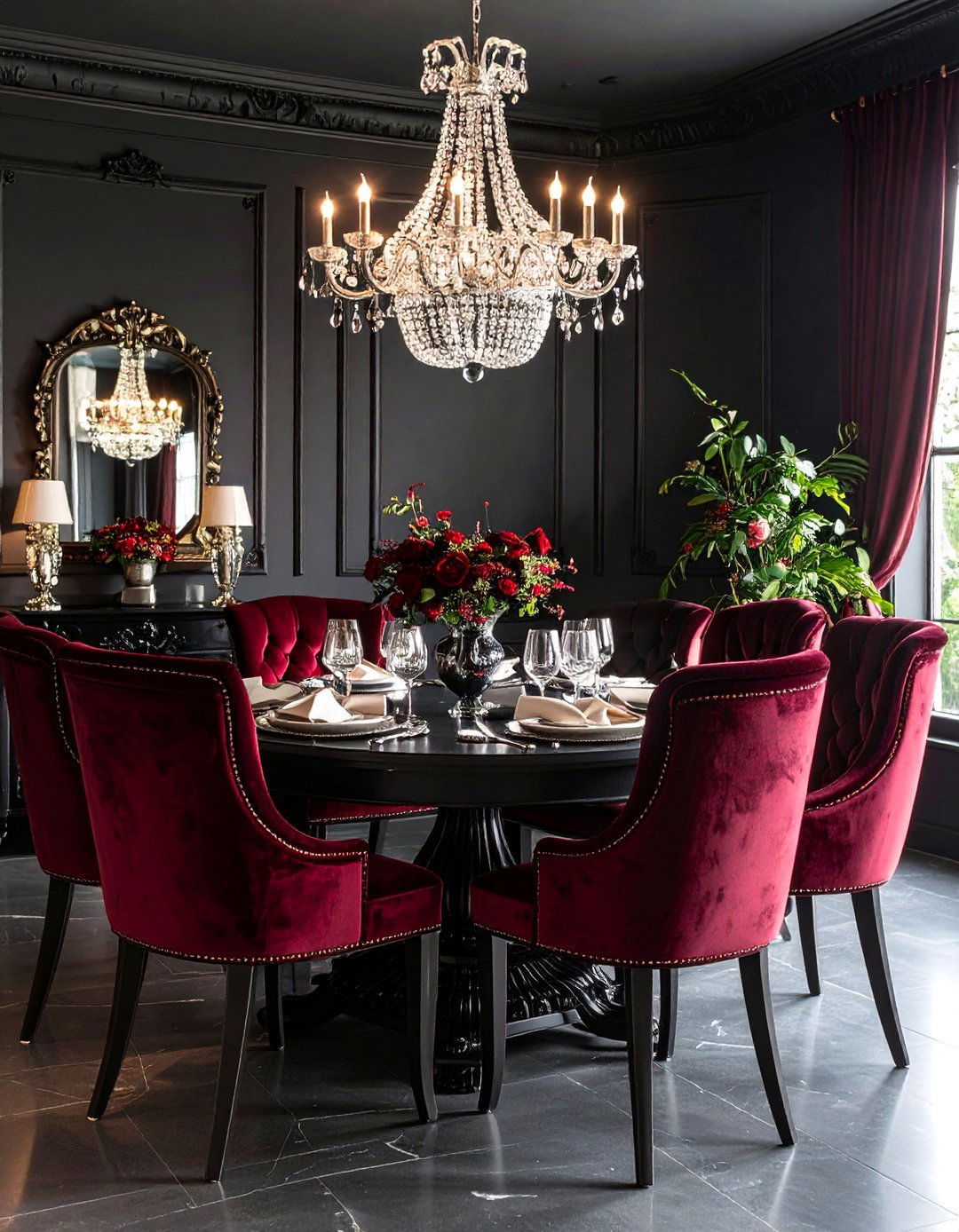 Wine Red and Charcoal Formal Dining Room - 25 Warm Color Palettes for Every Room in the House