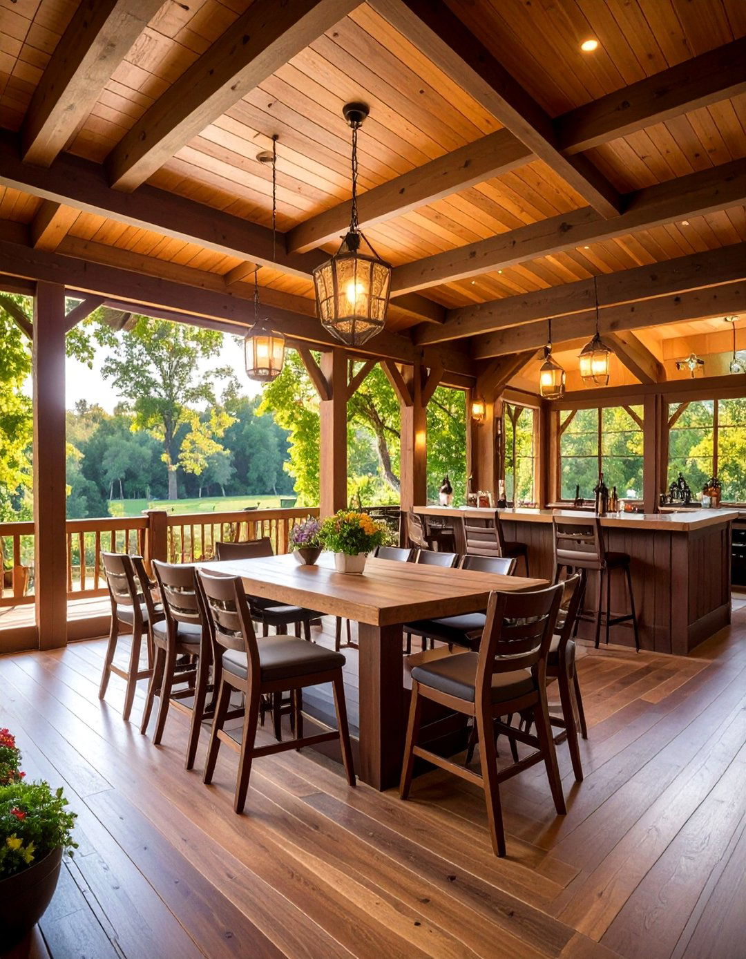 Wine Tasting Three Season Porch with Bar Setup - 25 Three Season Porch Ideas