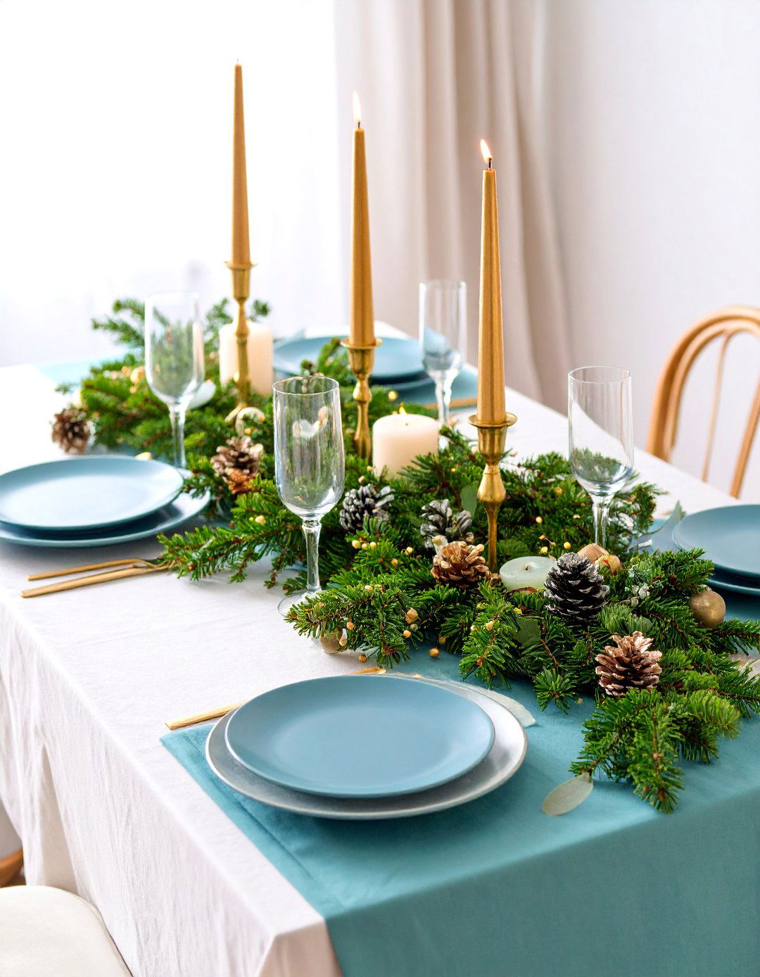 Winter Dining Table Decor with Metallic Accents and Candlelight - 25 Dining Table Decor Ideas