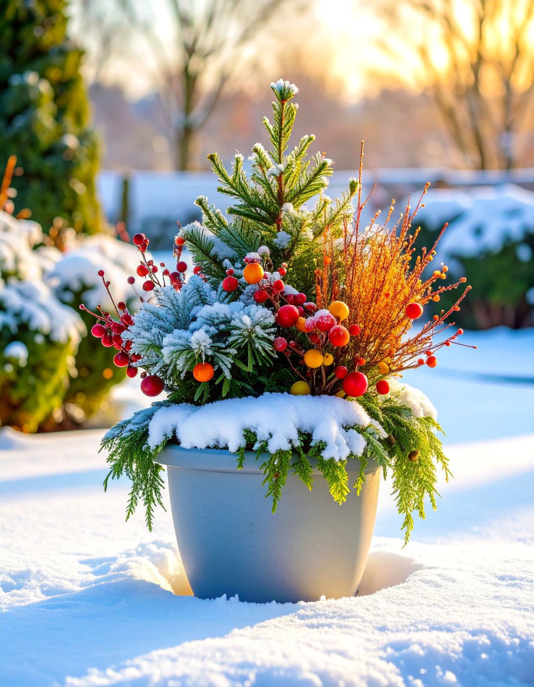 Winter Evergreen Structural Arrangement - 25 Potted Plant Arrangement Ideas