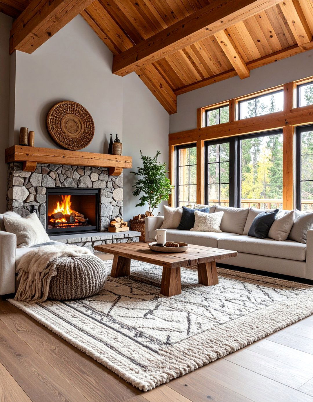 Winter Lodge Living Room with Cozy Textures - 25 living room grey walls black trim