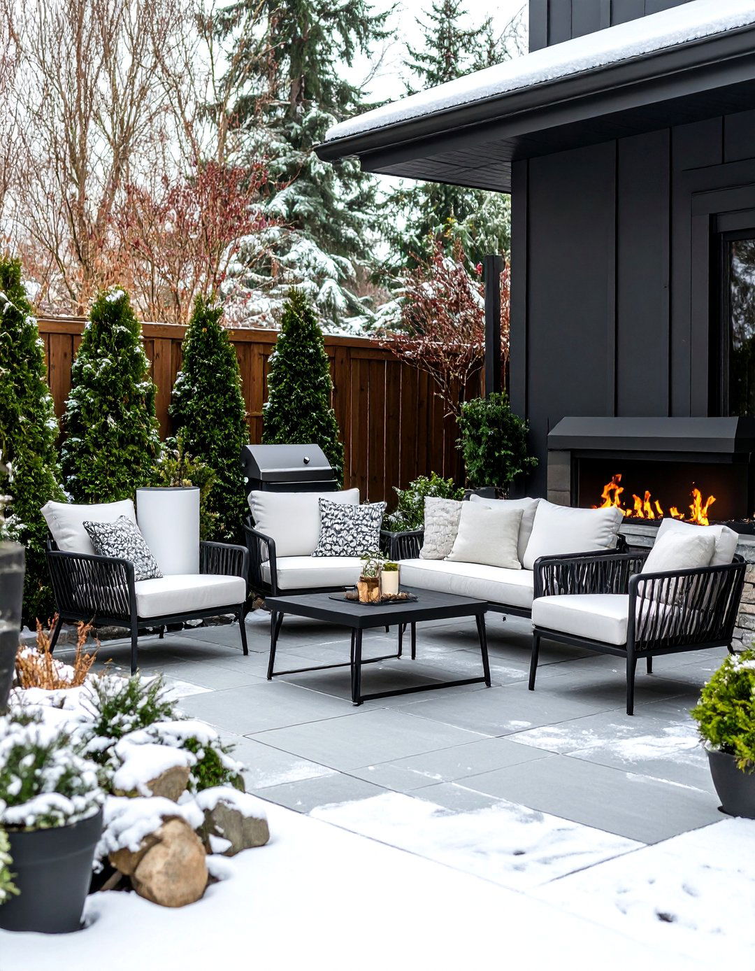 Winter Ready Patio with All Season Appeal - 25 Black and White Patio Ideas
