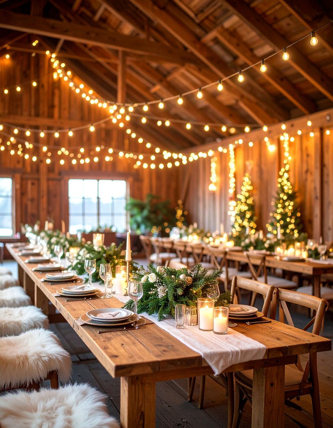 Winter Wonderland Barn Wedding with Evergreen and Lights - 25 Barn Wedding Ideas