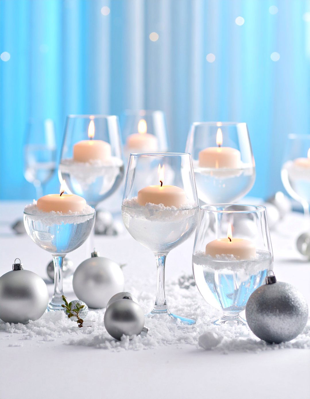 Winter Wonderland Floating Centerpiece with Silver Accents - 25 Floating Wedding Centerpiece Ideas