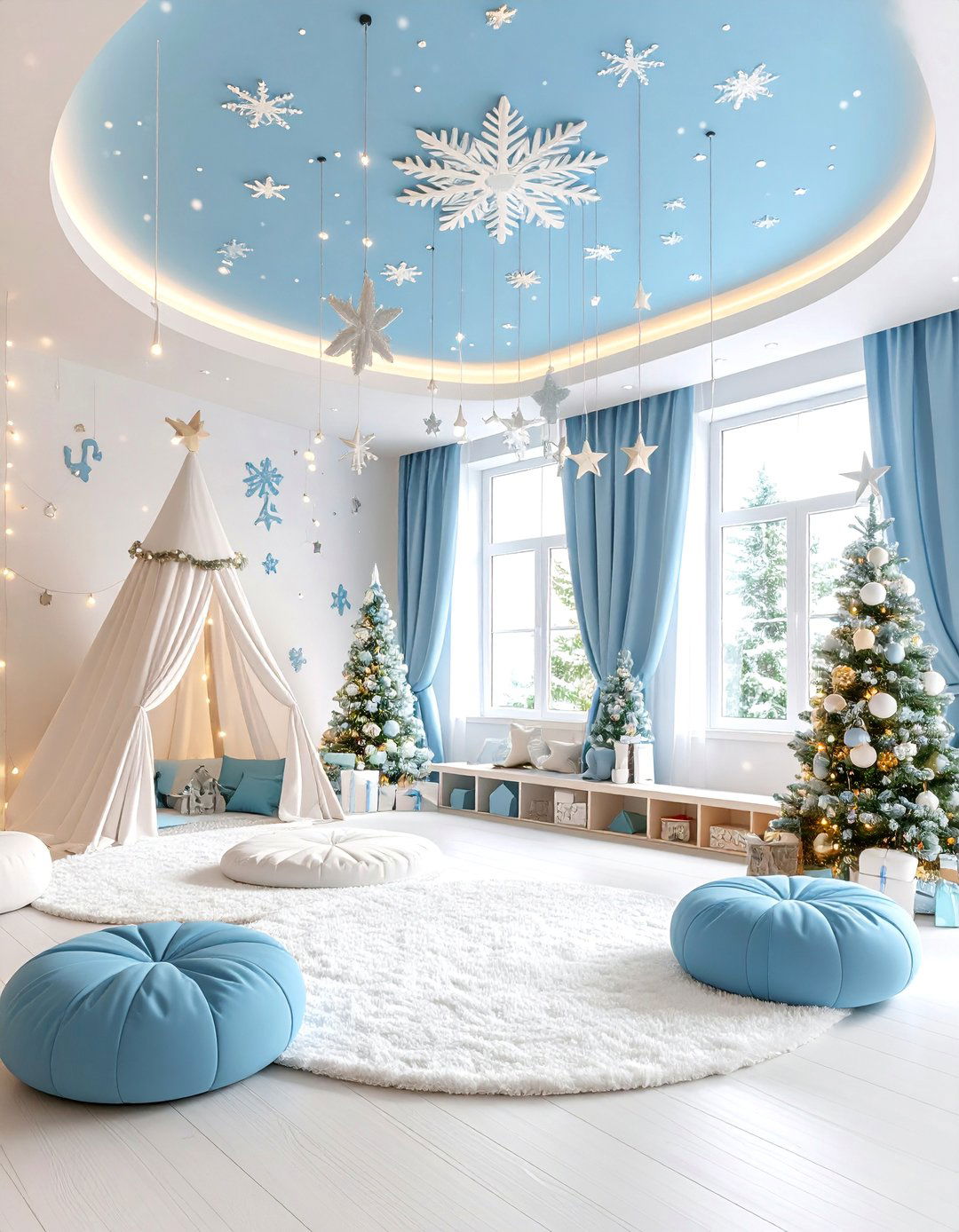 Winter Wonderland Playroom with Snowflake Ceiling - 25 frozen room decor ideas