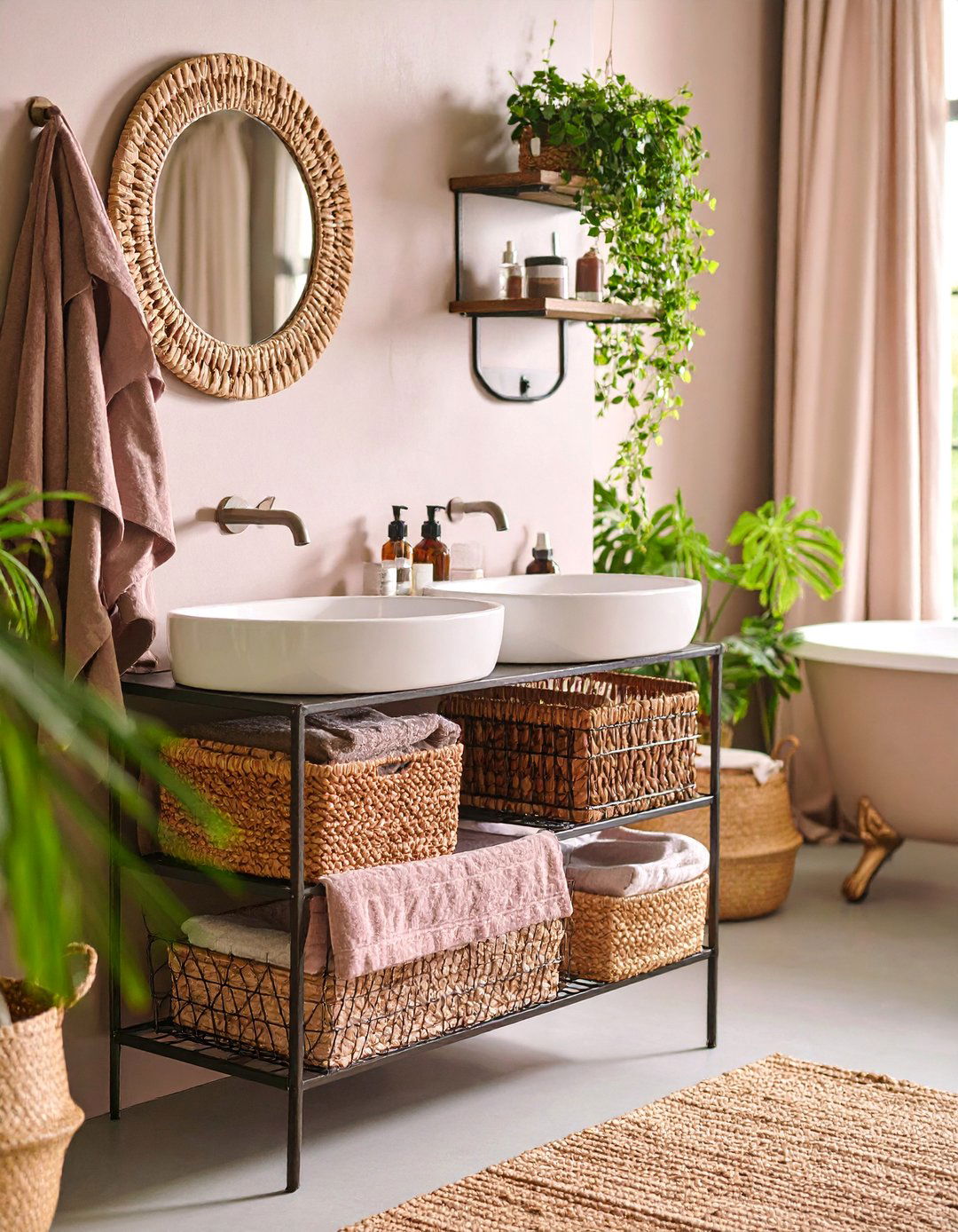 Wire Basket Under Sink Organization - 25 Pedestal Sink Storage Ideas