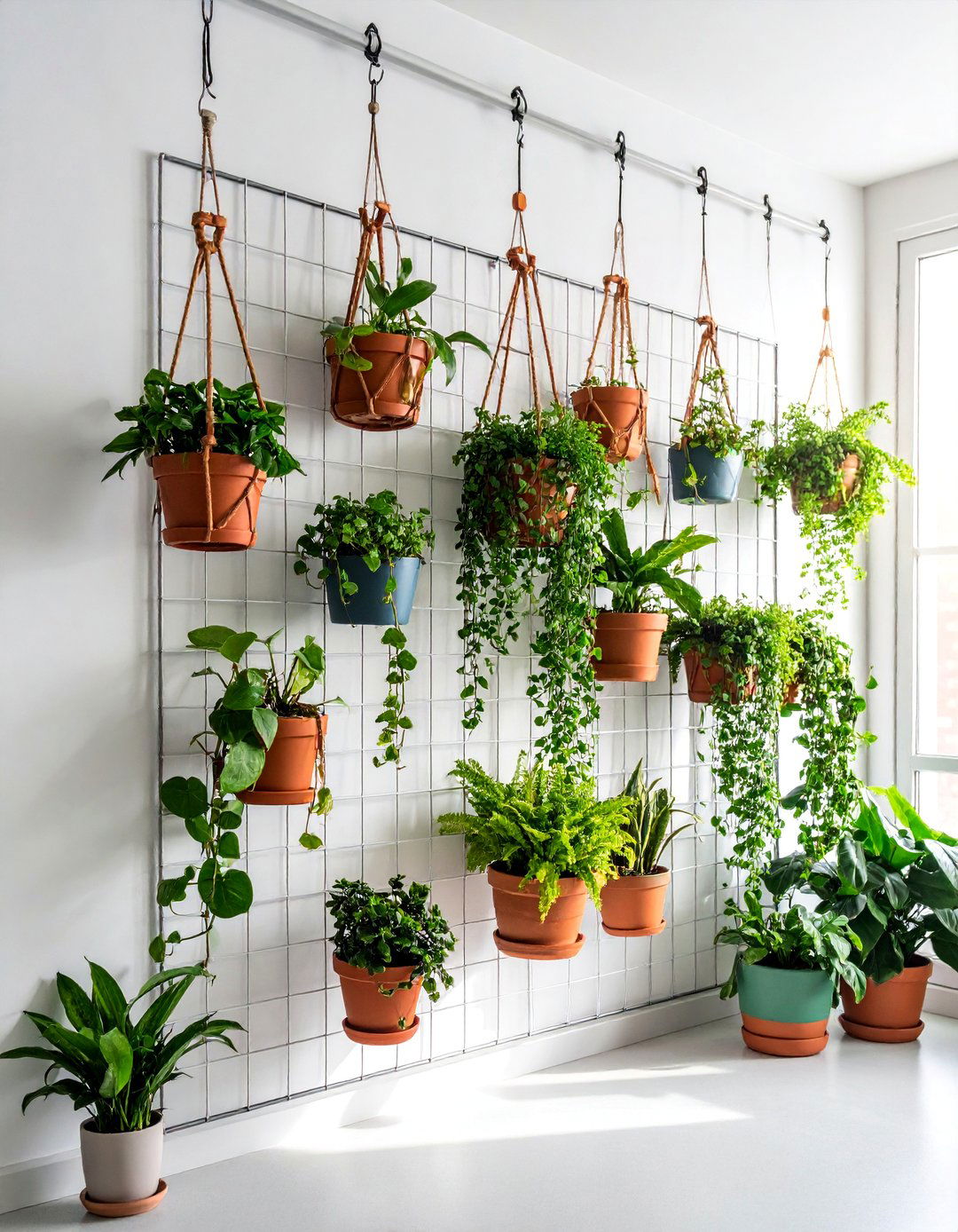 Wire Grid Plant Organization System - 25 Indoor Plant Wall Ideas