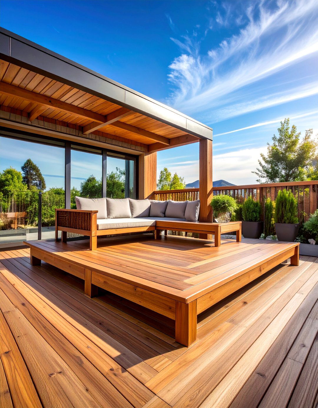 Wood Deck Railing with Built in Bench Seating - 25 Wood Deck Railing Ideas