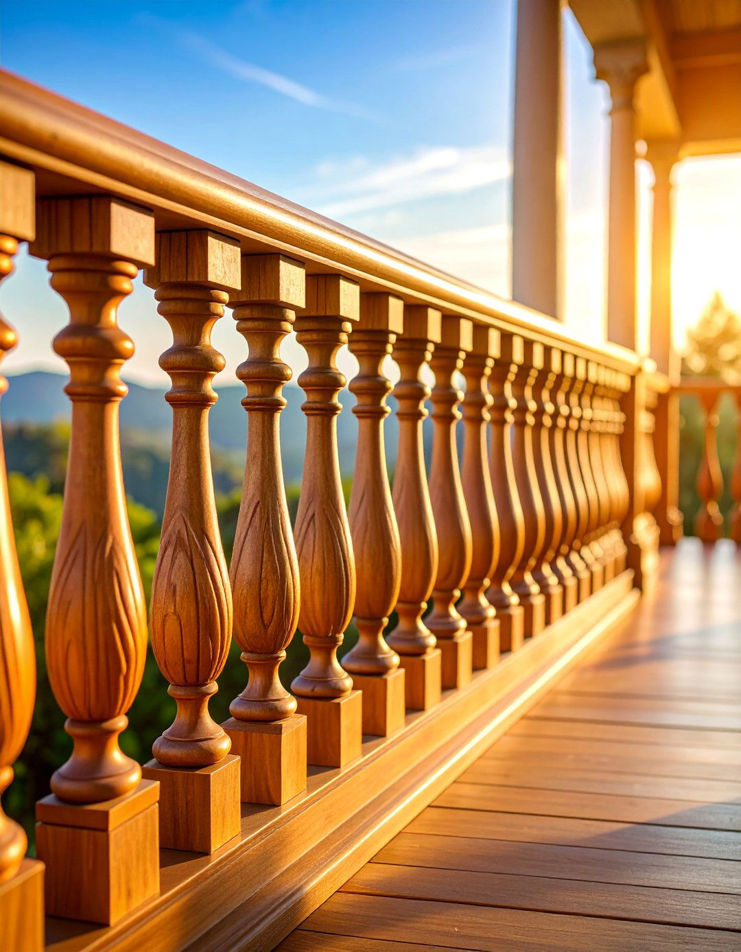 Wood Deck Railing with Decorative Turned Balusters - 25 Wood Deck Railing Ideas