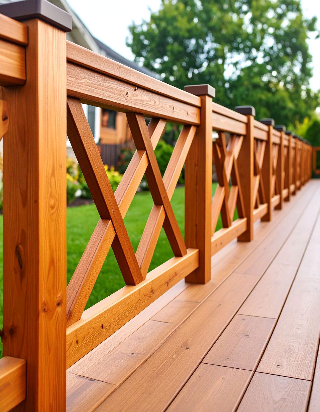 Wood Deck Railing with Diagonal Cross Bracing - 25 Wood Deck Railing Ideas